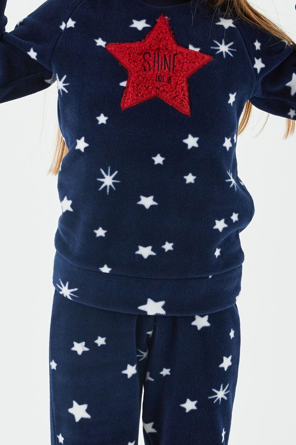 Shine Lacivert Kız Çocuk Uzun Kol Pijama Takım