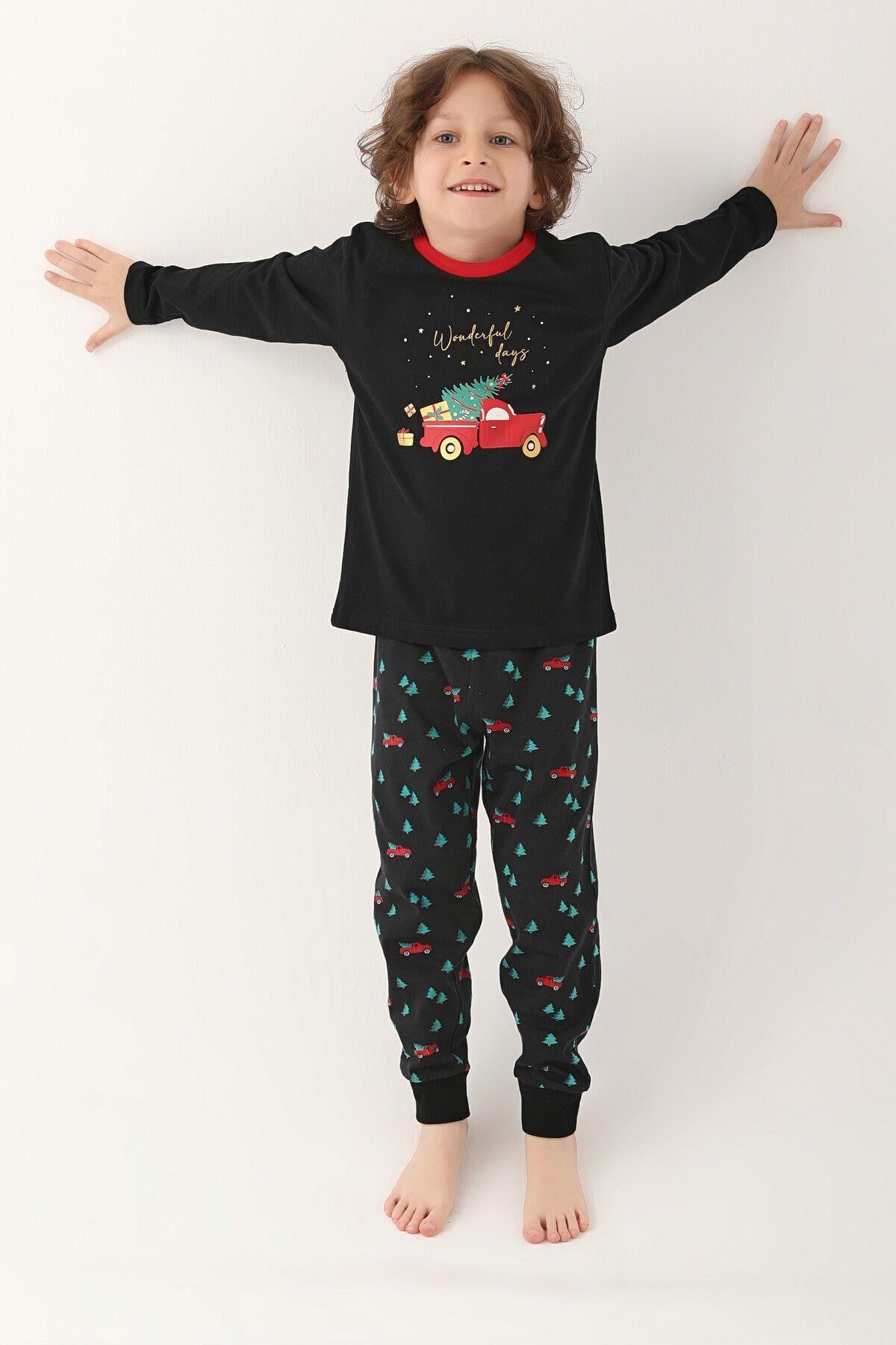 Stars Siyah Erkek Çocuk Uzun Kol Pijama Takım