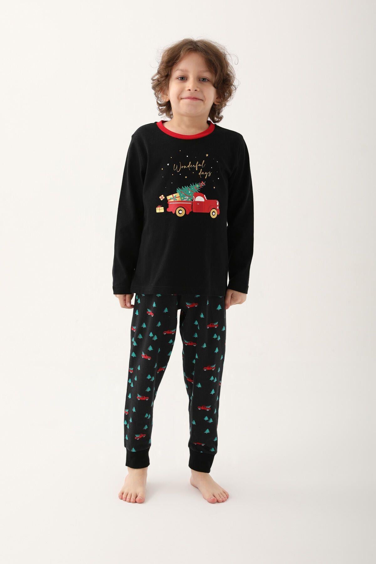 Stars Siyah Erkek Çocuk Uzun Kol Pijama Takım