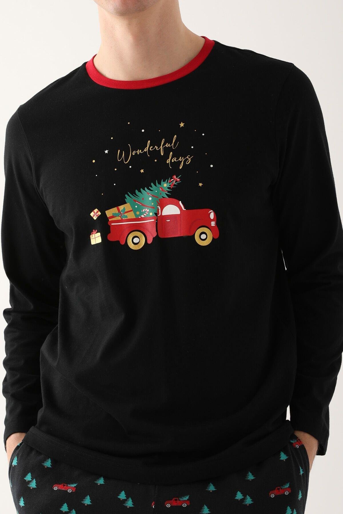 Stars Siyah Erkek Uzun Kol Pijama Takım
