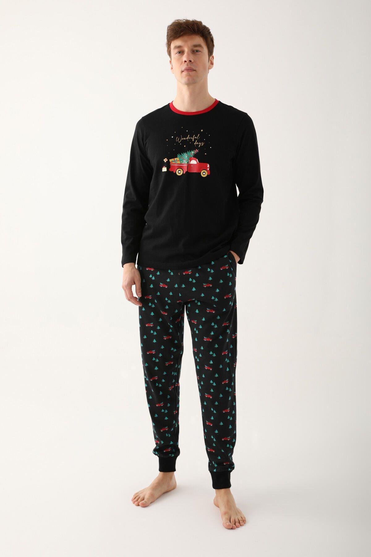 Stars Siyah Erkek Uzun Kol Pijama Takım