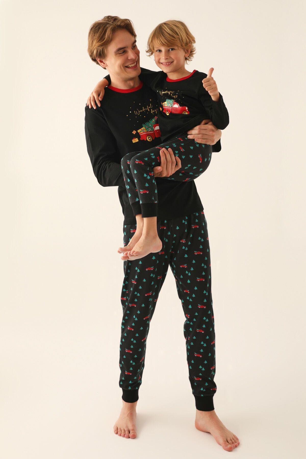 Stars Siyah Erkek Uzun Kol Pijama Takım