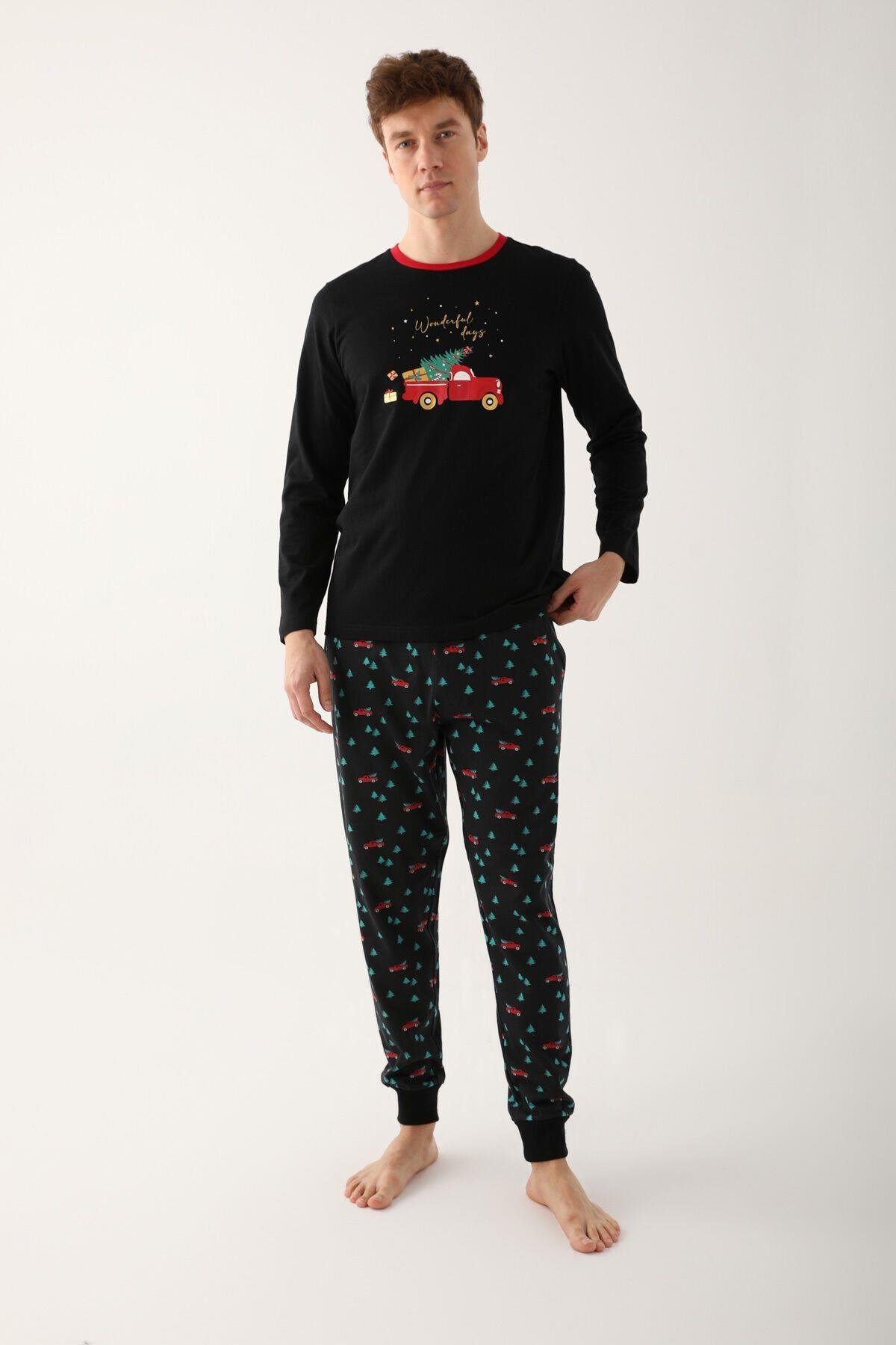Stars Siyah Erkek Uzun Kol Pijama Takım