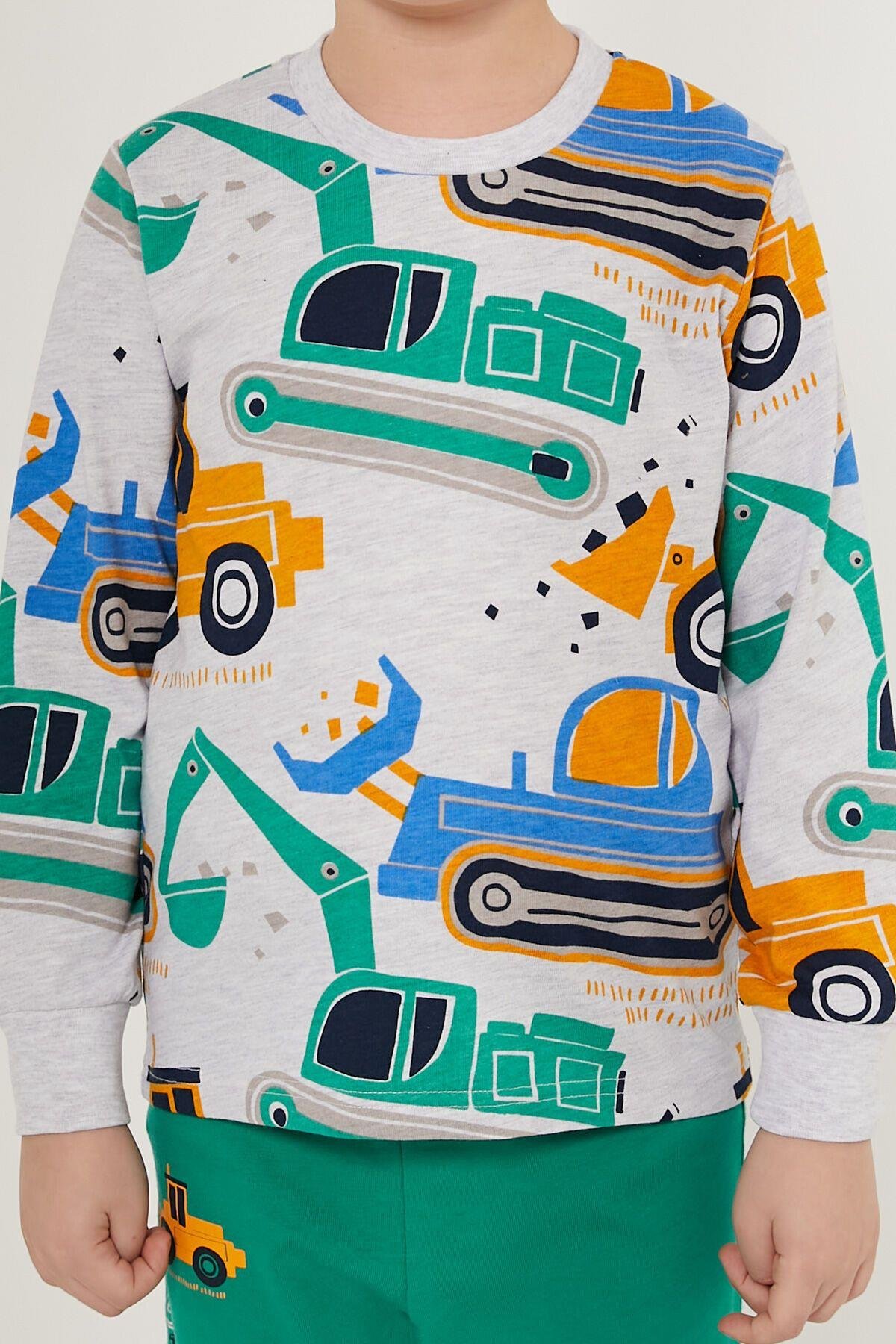 Tractor Beyaz Erkek Çocuk Uzun Kol Pijama Takım