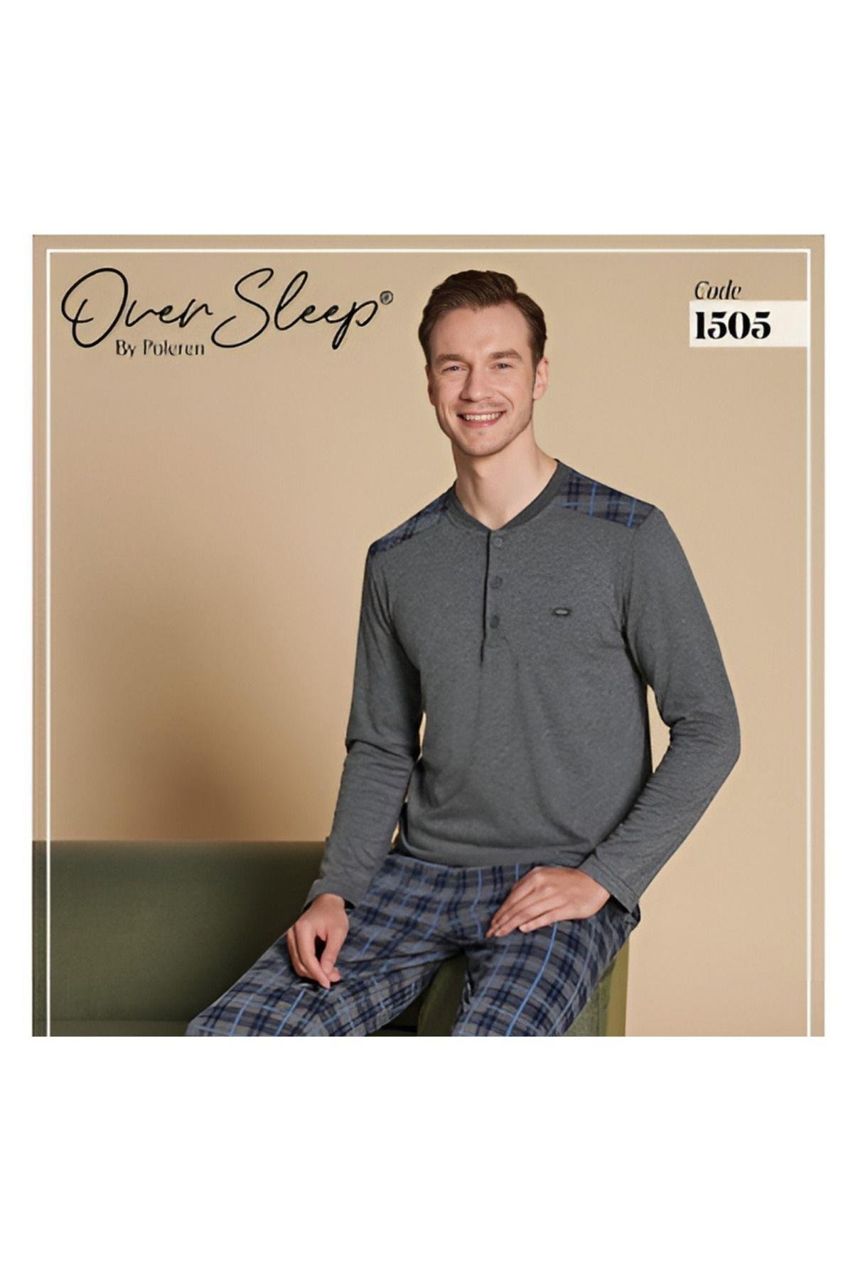 Üç Düğmeli Uzun Kollu Erkek Pijama Takımı