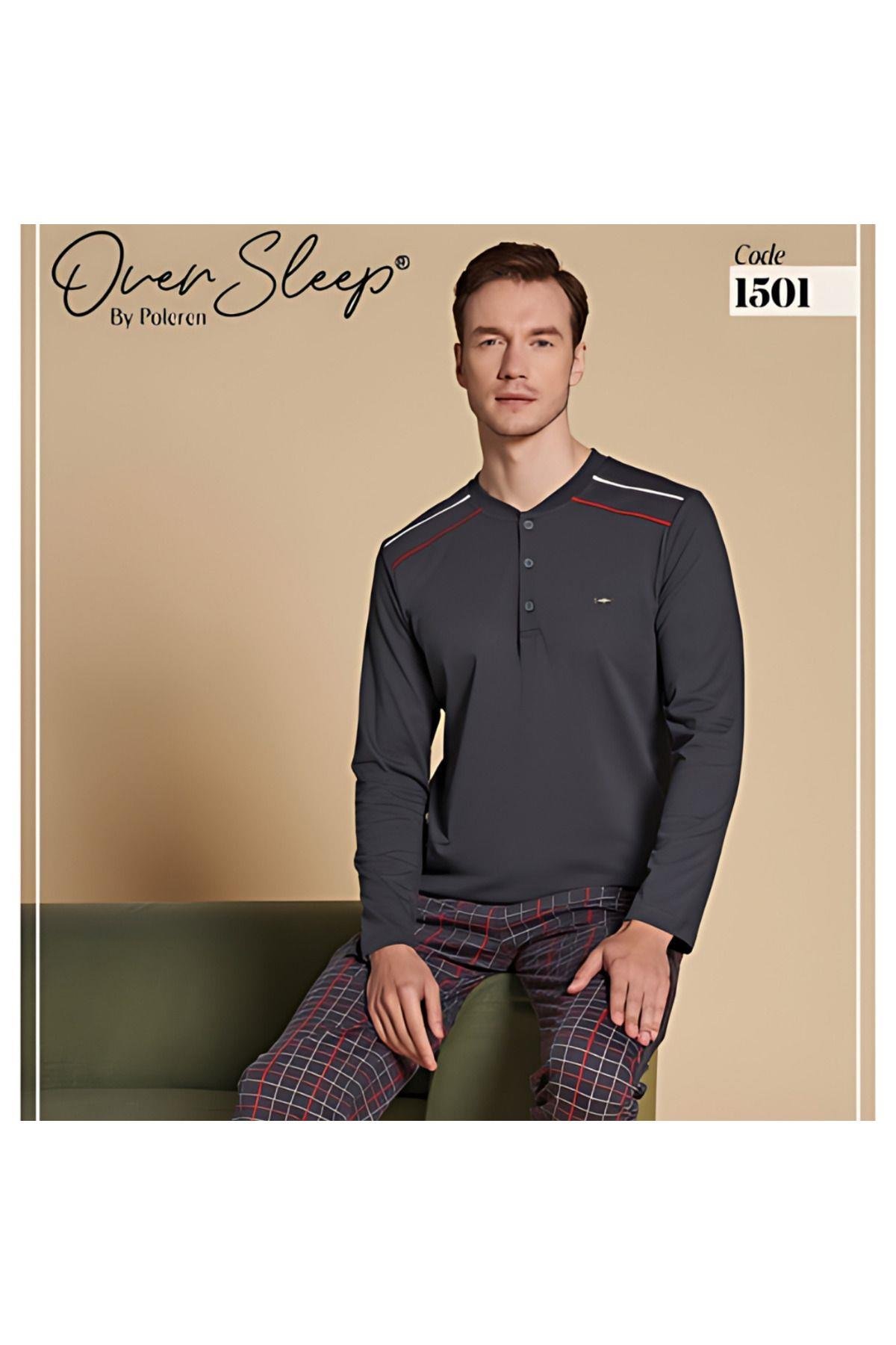 Üç Düğmeli Uzun Kollu Erkek Pijama Takımı