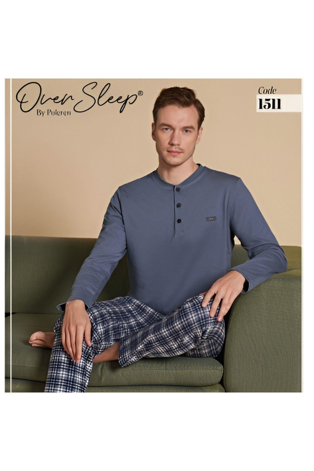 Üç Düğmeli Uzun Kollu Erkek Pijama Takımı