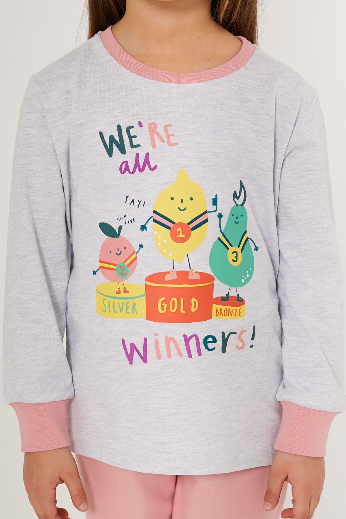 Winner Gri Kız Çocuk Uzun Kol Pijama Takım