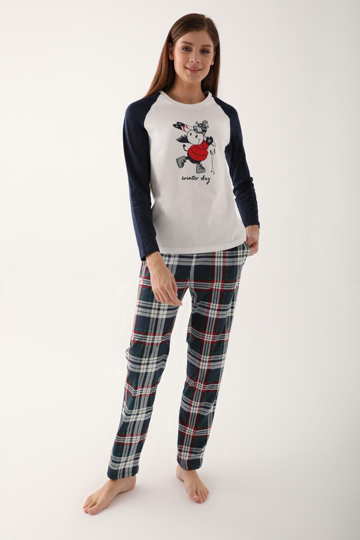 Winter Day Beyaz Kadın Uzun Kol Pijama Takım