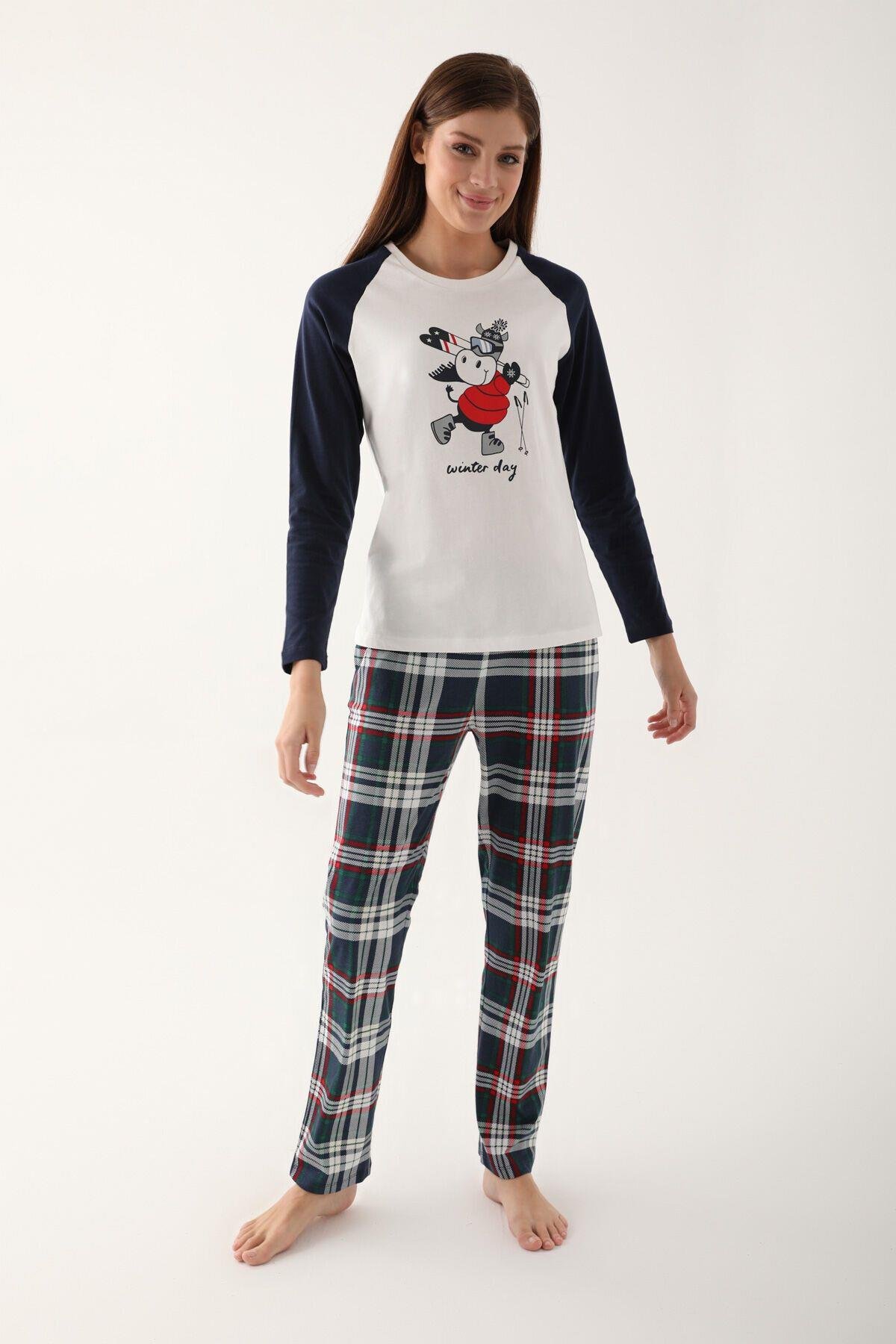 Winter Day Beyaz Kadın Uzun Kol Pijama Takım