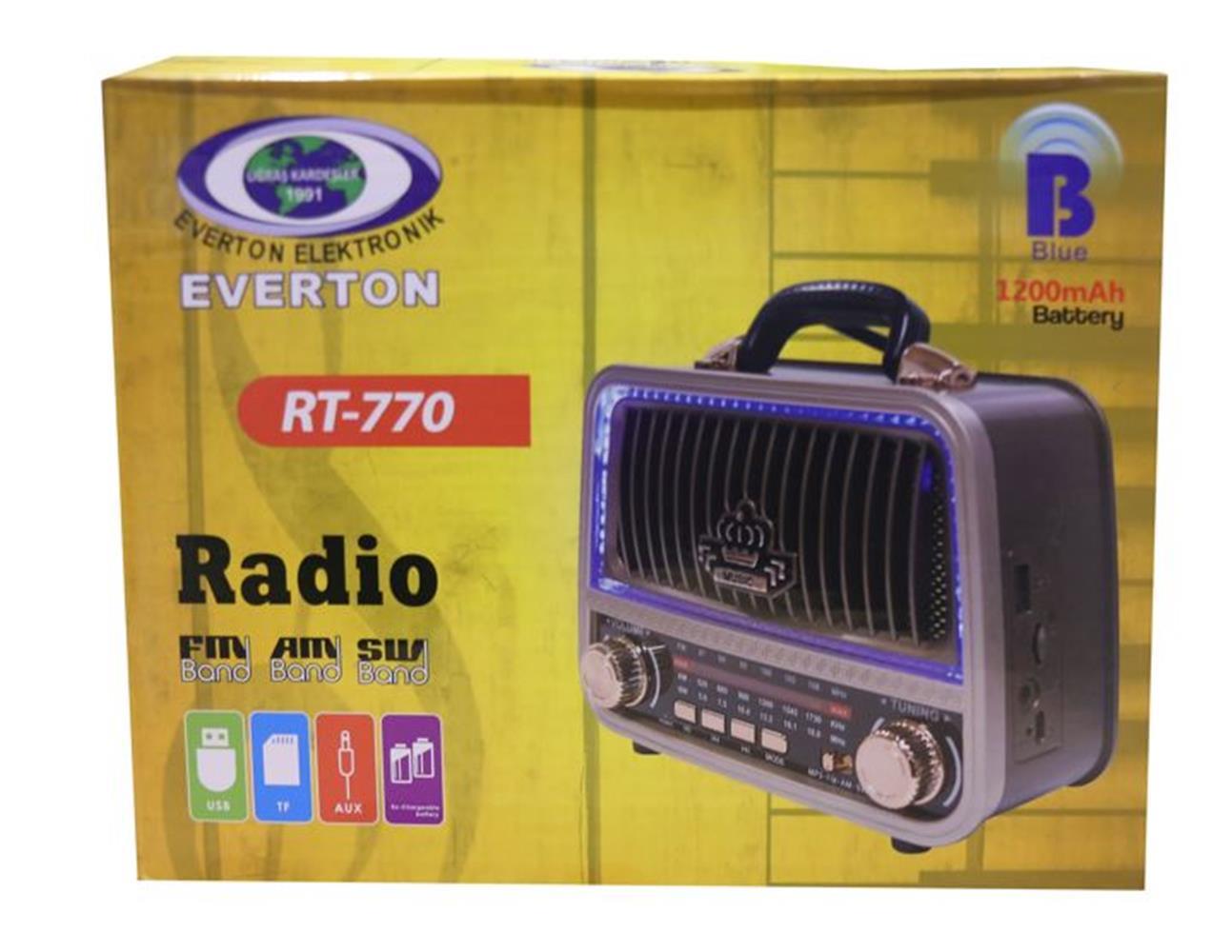 Everton Rt-770  Şarjlı Led Işıklı  Nostaljik Radyo(Bluetooth Fm-Usb-Tf-Aux)
