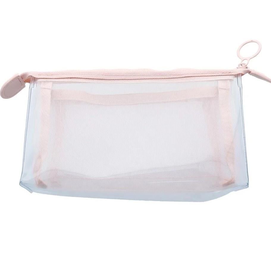  Mitte Çift Bölmeli Şeffaf Pouch Kalemlik Pembe