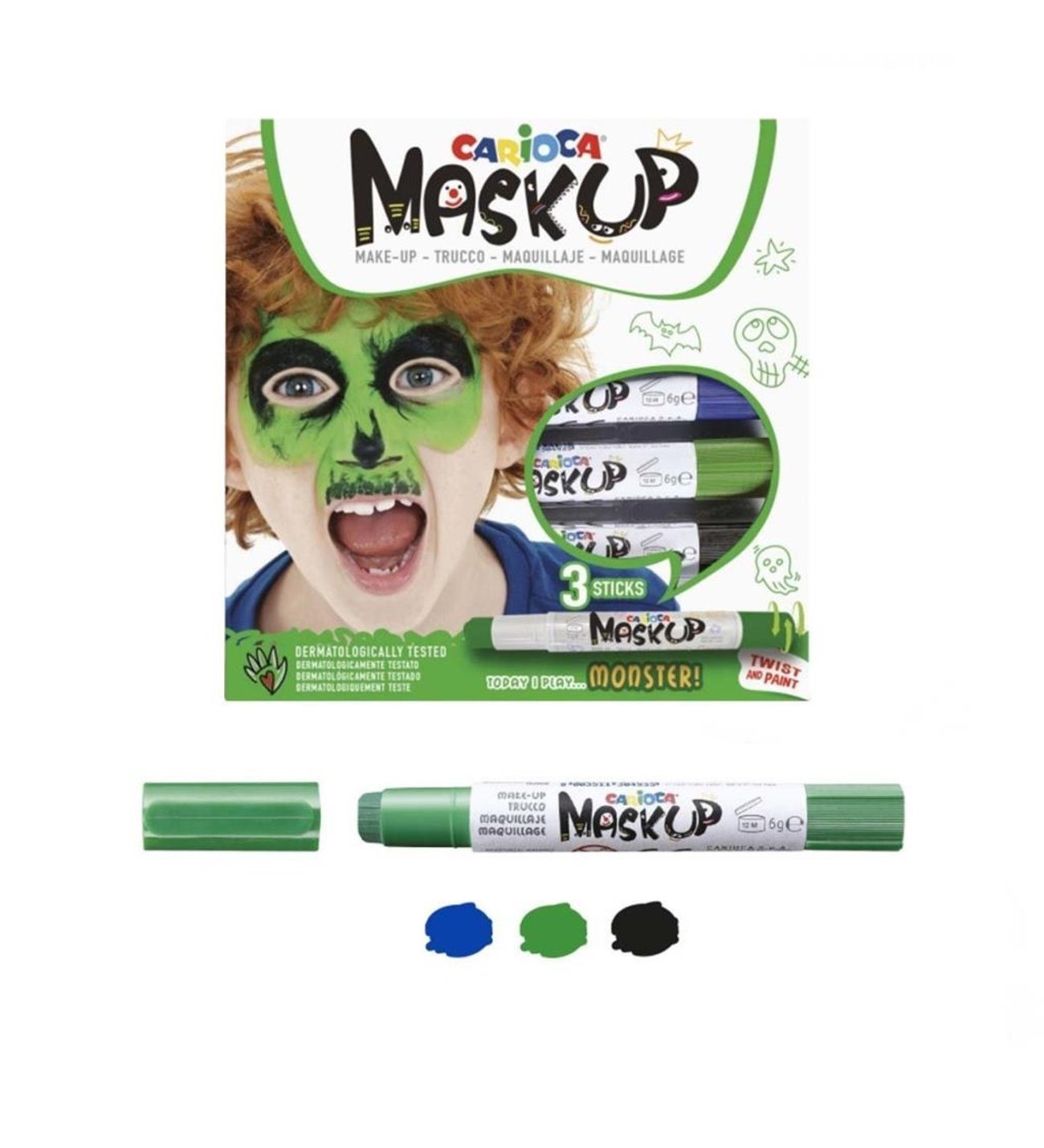 Carioca Mask Up 3'lü Yüz Boyama Kalemi - Monster