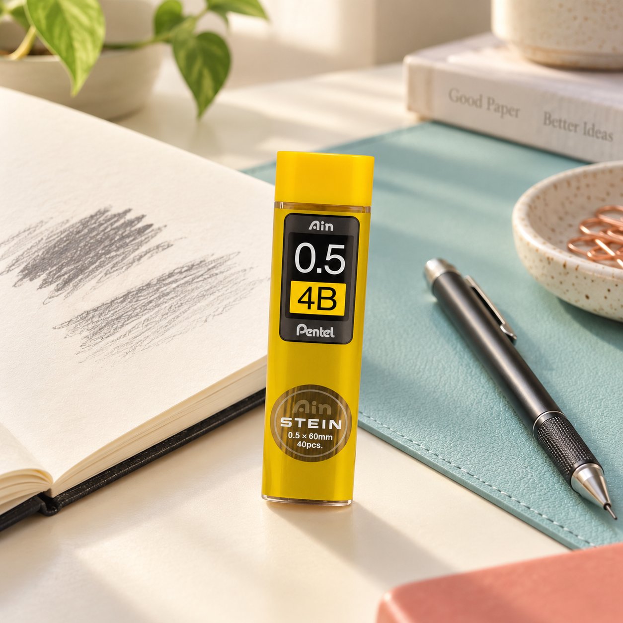Pentel Ain Stein 0.5 mm 4B 40'lı Versatil Kalem Ucu 