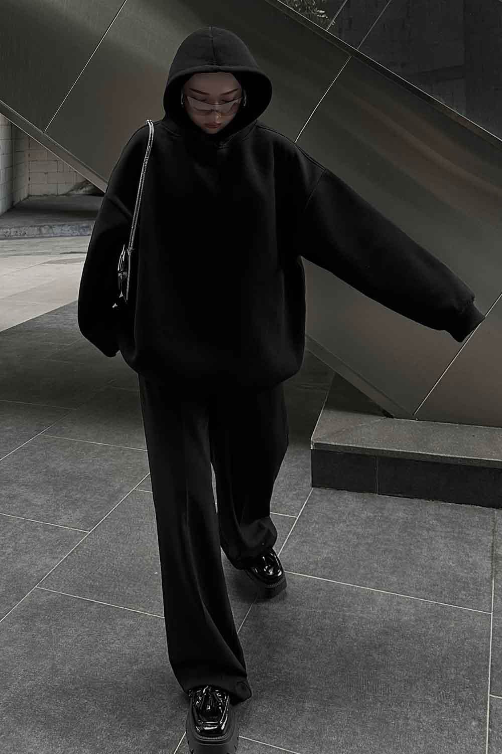 Kapüşonlu Salaş Sweatshirt Siyah