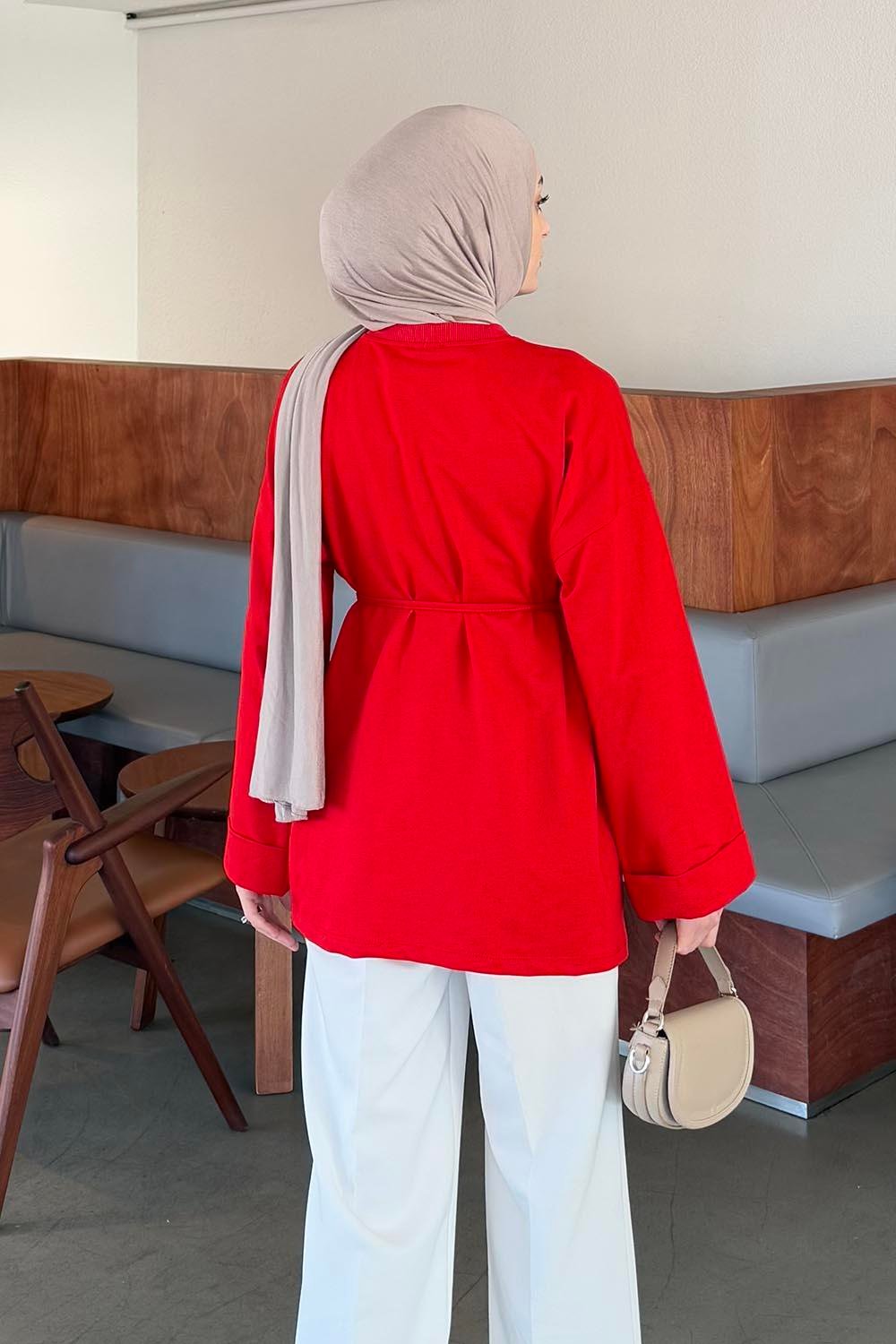 Yırtmaç Detaylı Sweat Kırmızı