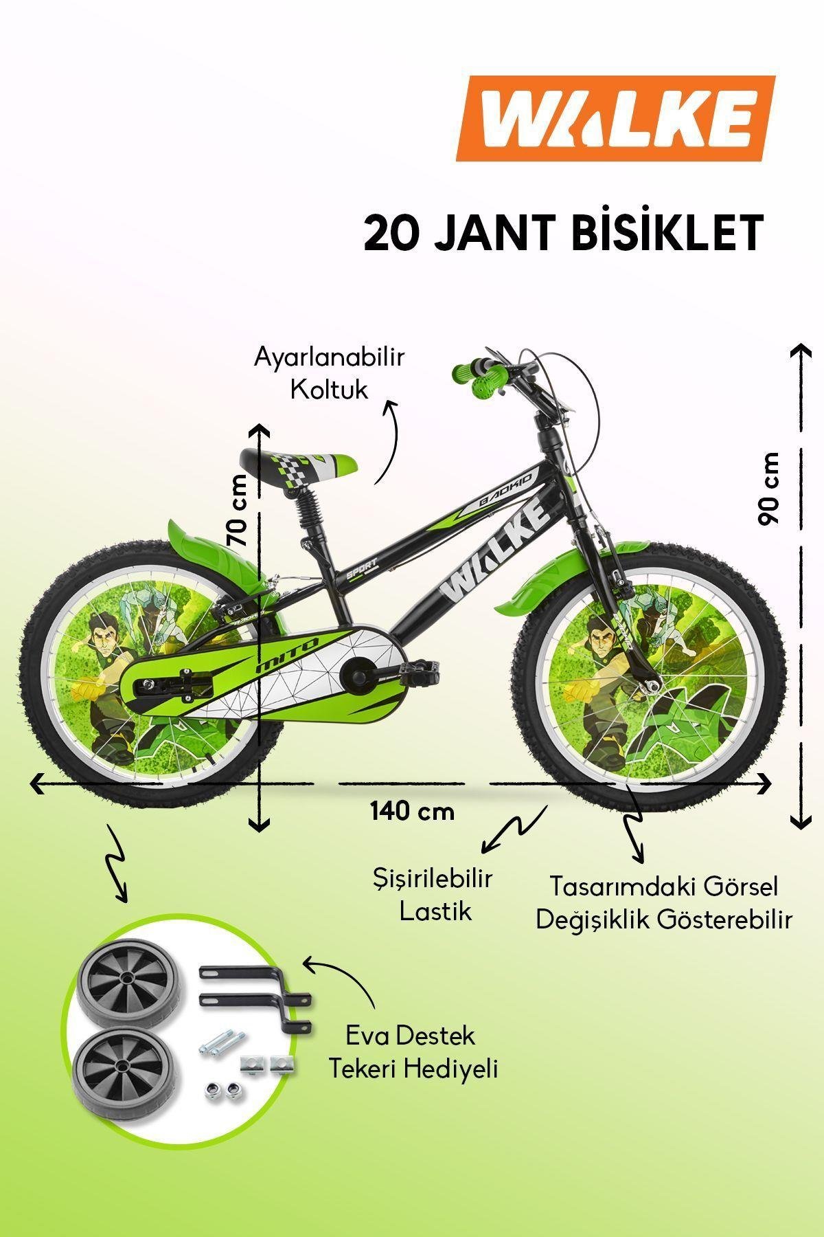 Mito 20 Jant Çocuk Bisikleti Yeşil Eva Destek Tekeri Hediyeli 7-10 Yaş