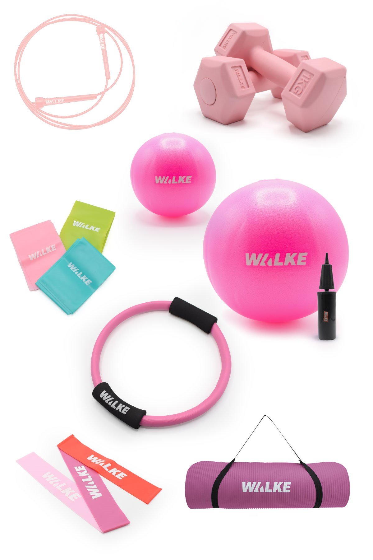 Walke 14 Parça Lüx Pilates Seti 55 Cm Pilates Topu Pilates Matı Pilates Çemberi 2 X 1 Kg Dambıl
