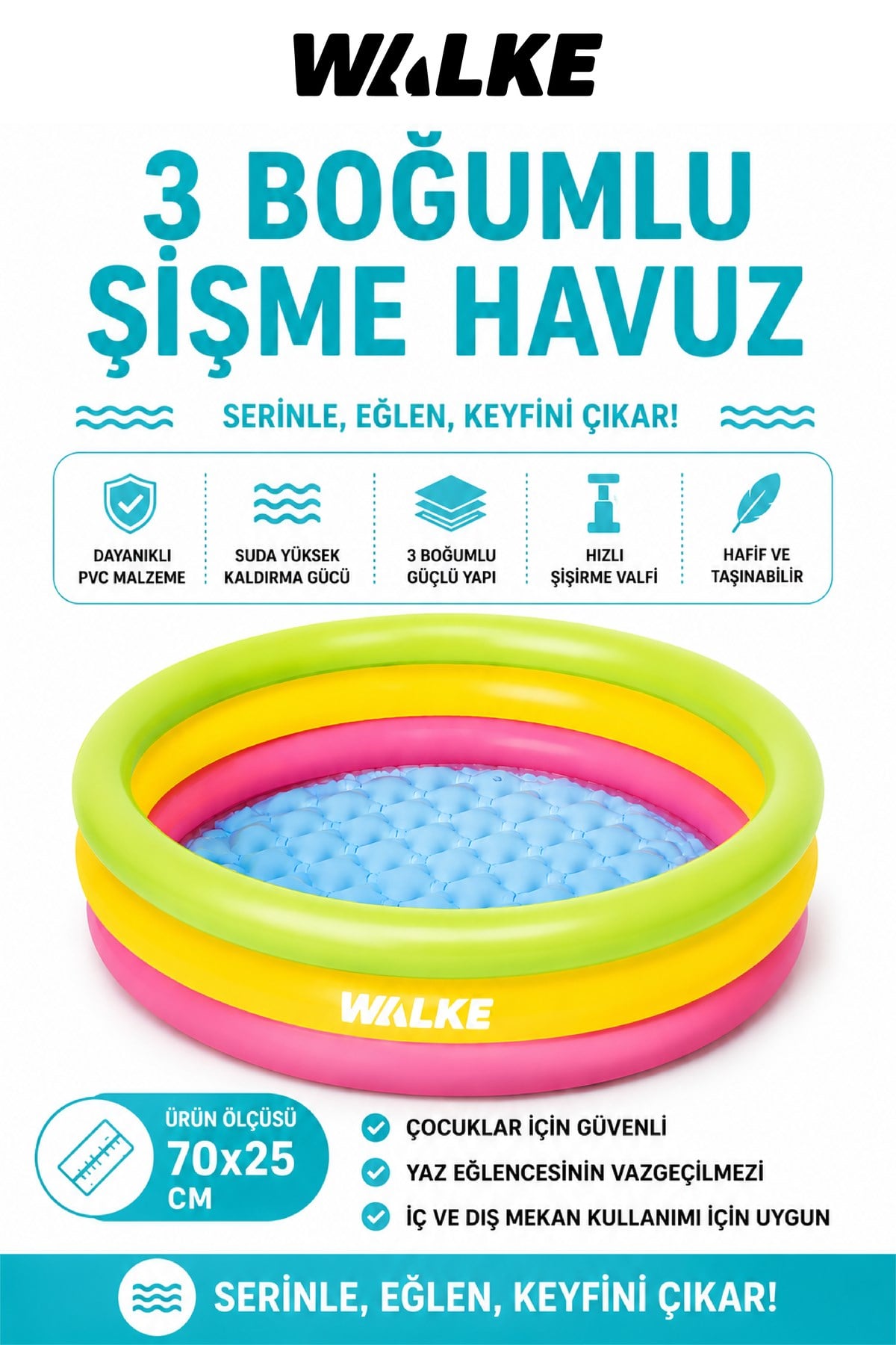 WALKE 14104 3 BOĞUMLU ŞİŞME HAVUZ 70CM