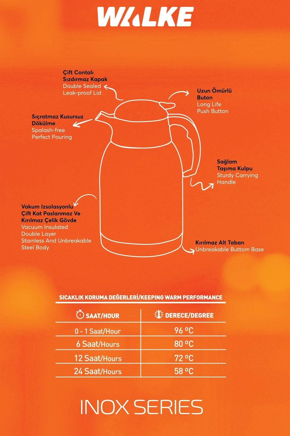 Walke 2 Litre Çift Kat Paslanmaz Çelik Termos ( Piknik Kamp Outdoor Ofis Otel Kafe Okul )