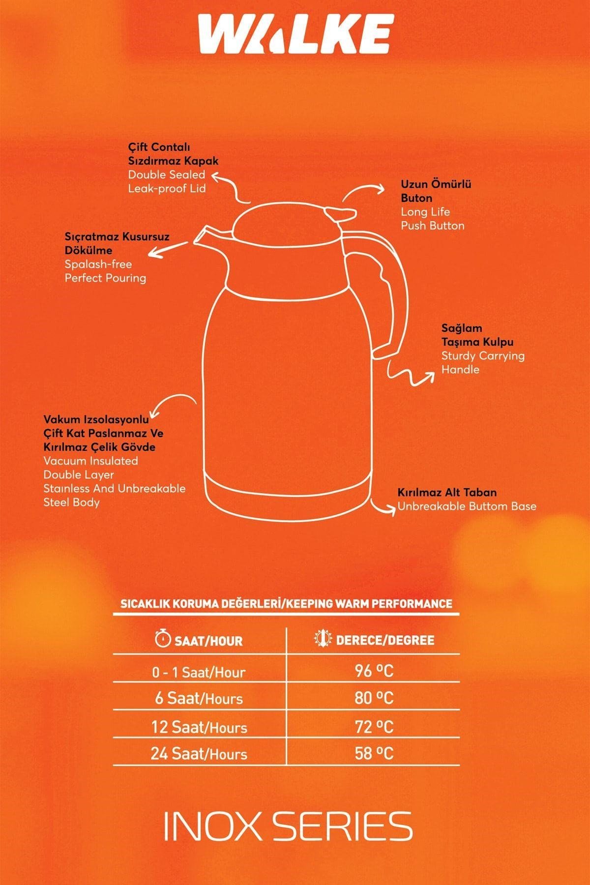 Walke 2 Litre Çift Kat Paslanmaz Çelik Termos ( Piknik Kamp Outdoor Ofis Otel Kafe Okul )