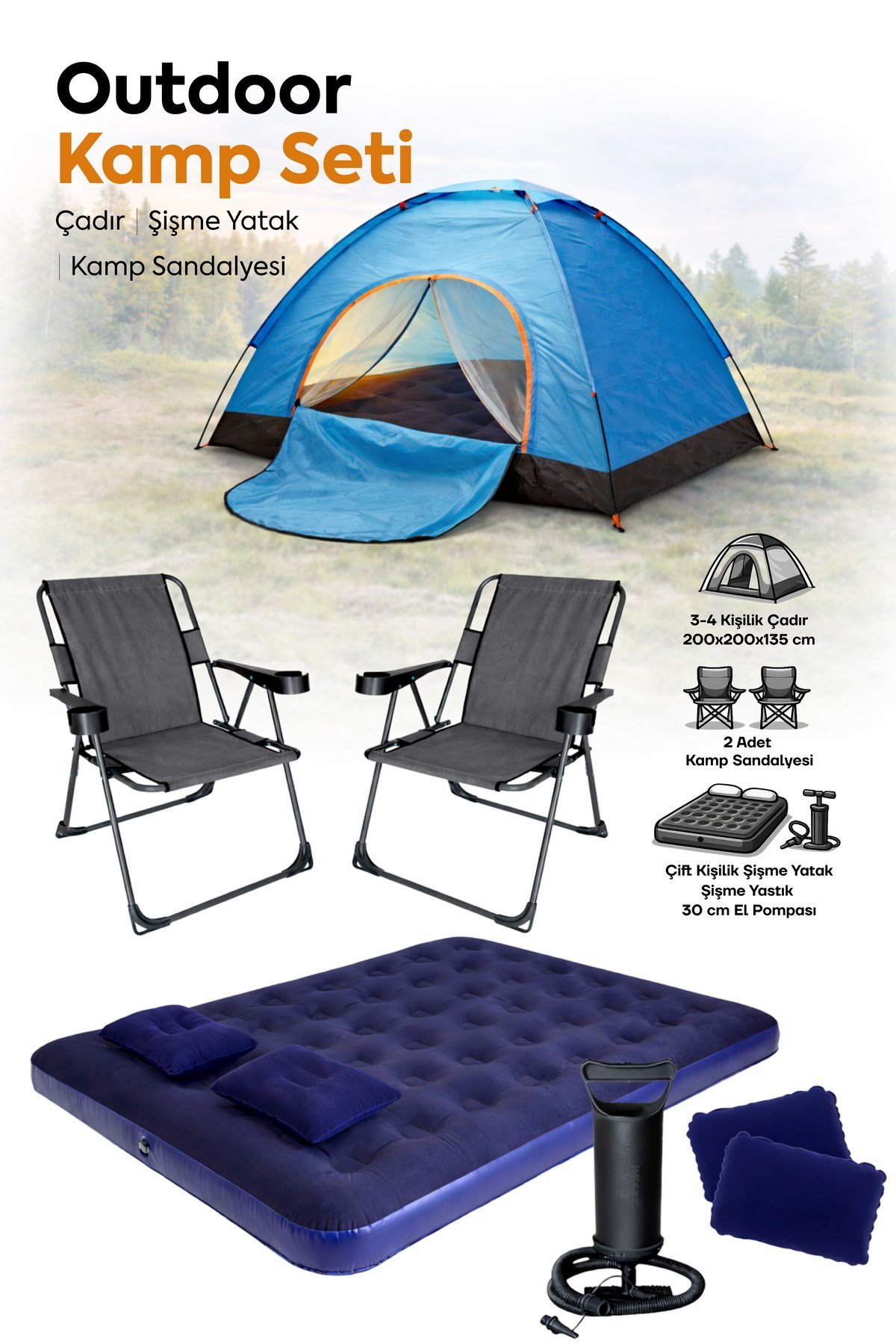 WALKE 4 KİŞİLİK KAMP SETİ LUX SANDALYELİ ANTRASİT