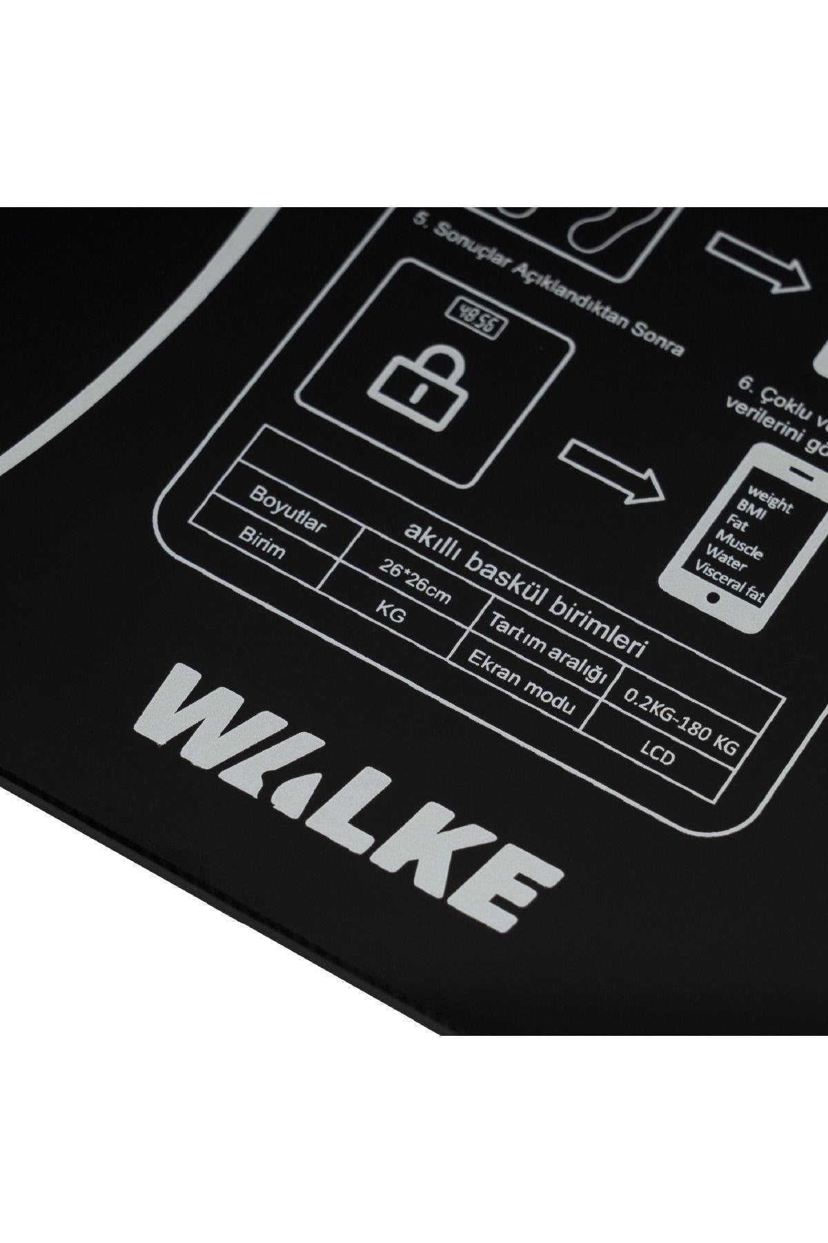 Walke Çok Fonksiyonlu Digital Baskül Yağ Su Kas Vücut Kitle Endeksi Kilo Ölçer Tartı Siyah