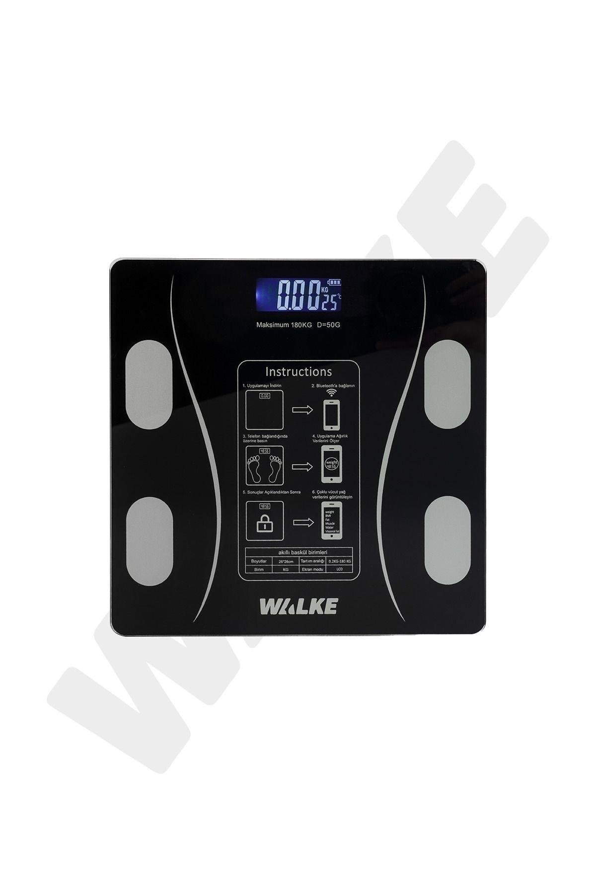 Walke Çok Fonksiyonlu Digital Baskül Yağ Su Kas Vücut Kitle Endeksi Kilo Ölçer Tartı Siyah