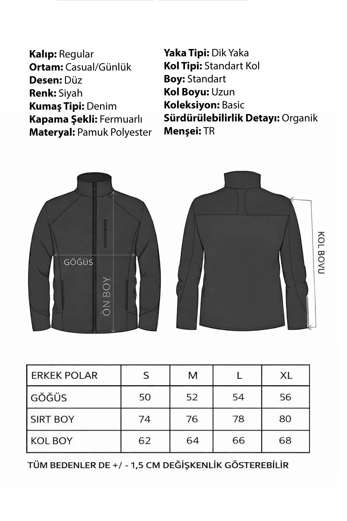 WALKE ERKEK TAM FERMUAR POLAR BEDEN-L