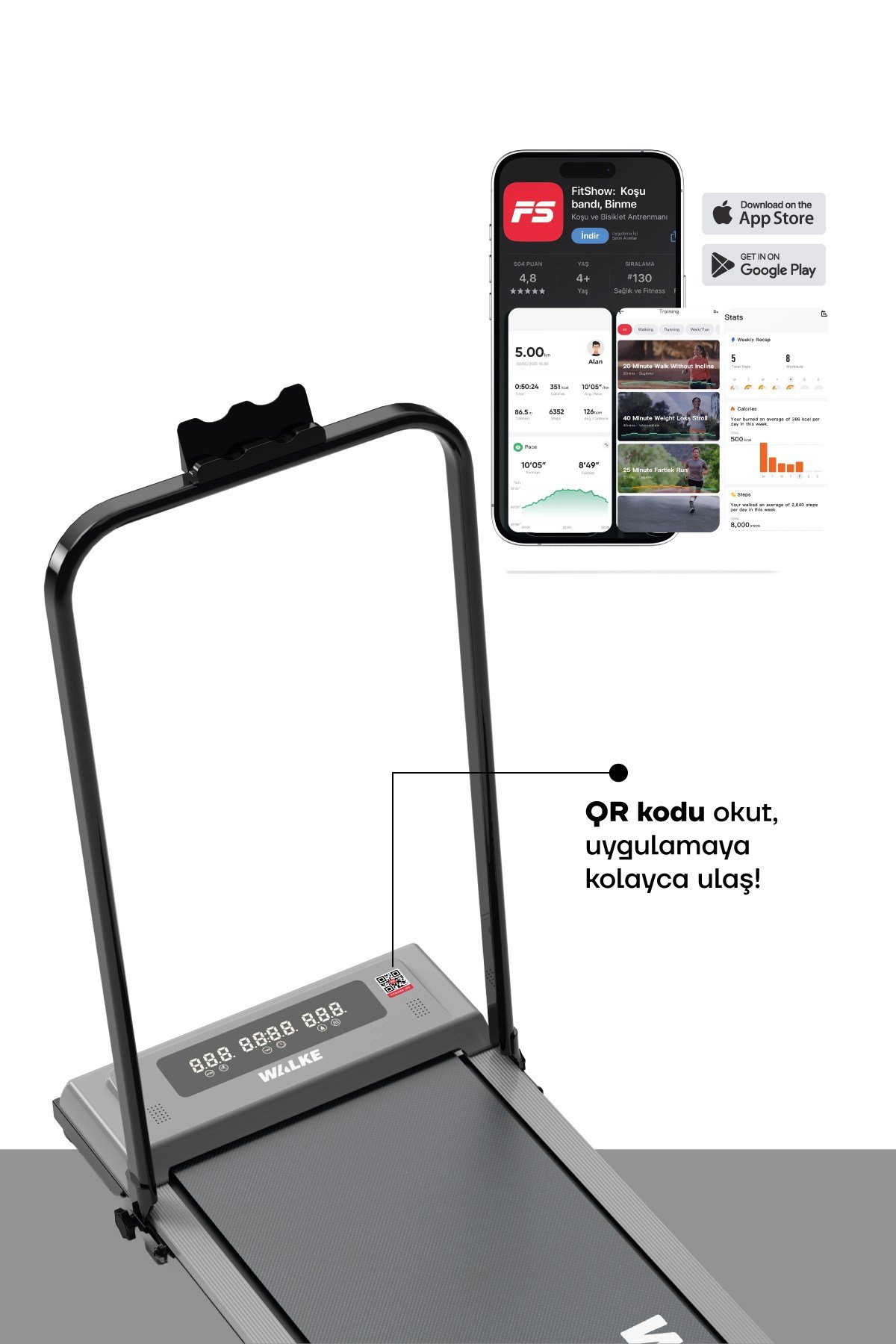 Walke G-Pro Bluetoothlu Uygulamalı Uzaktan Kumandalı Koşu Bandı Yürüyüş Bandı