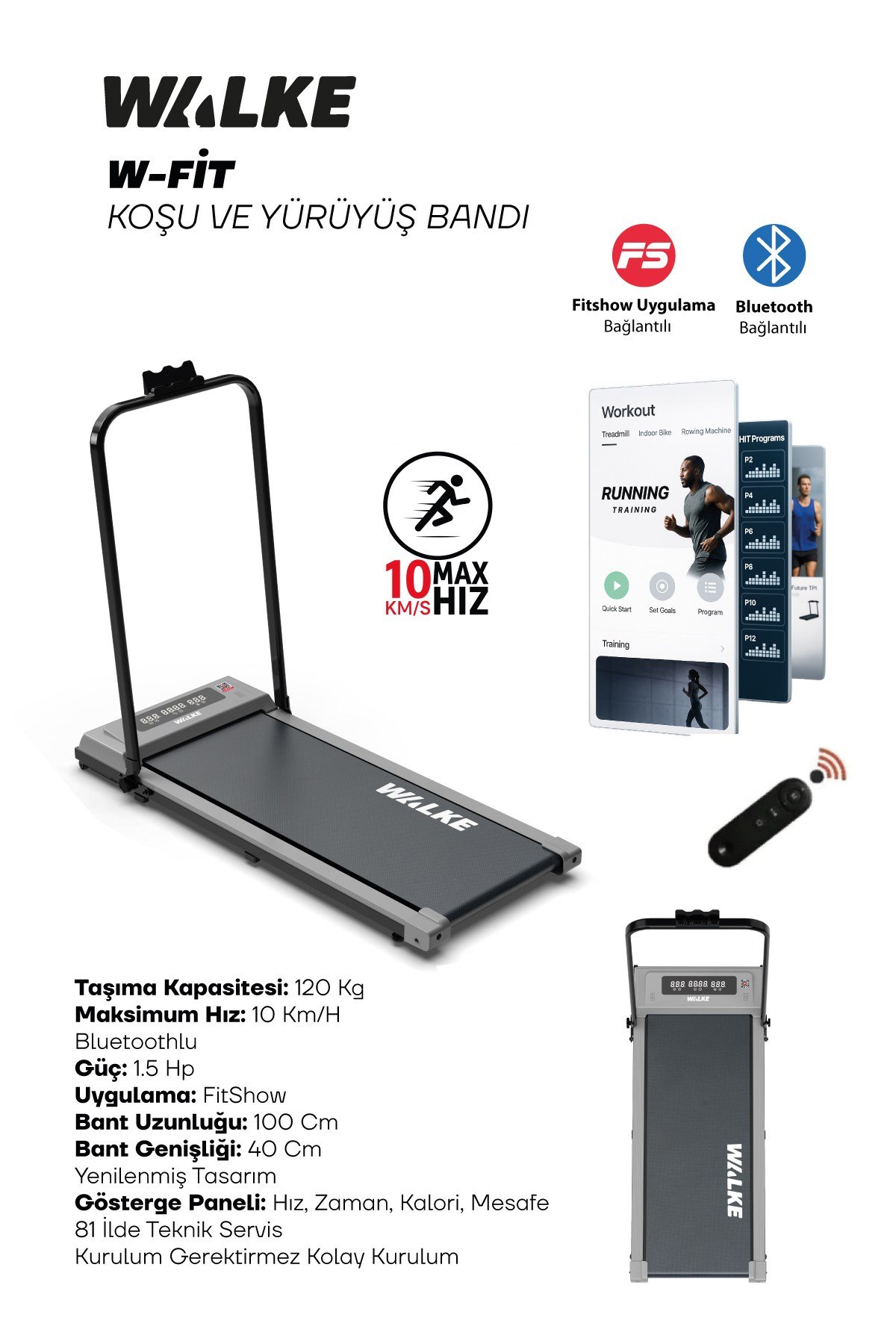 Walke G-Pro Bluetoothlu Uygulamalı Uzaktan Kumandalı Koşu Bandı Yürüyüş Bandı