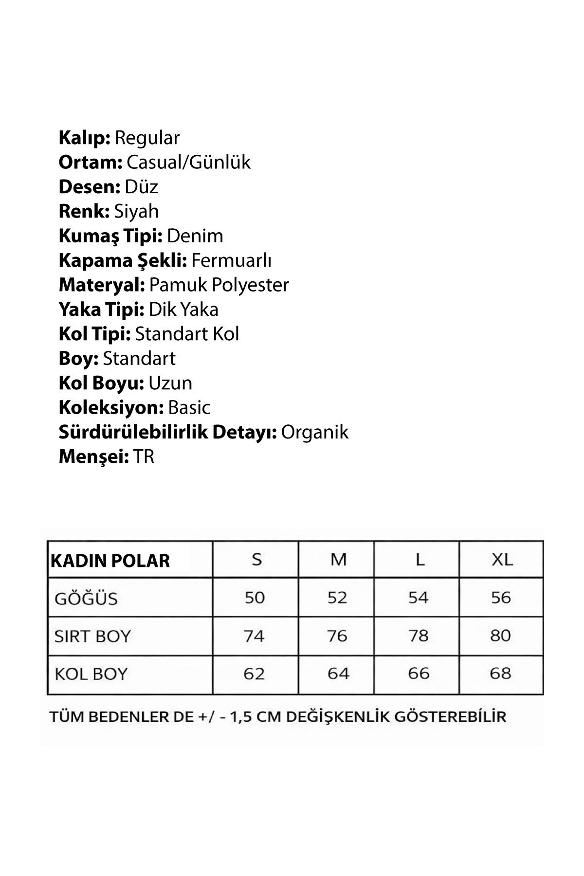 WALKE KADIN TAM FERMUAR POLAR BEDEN-M