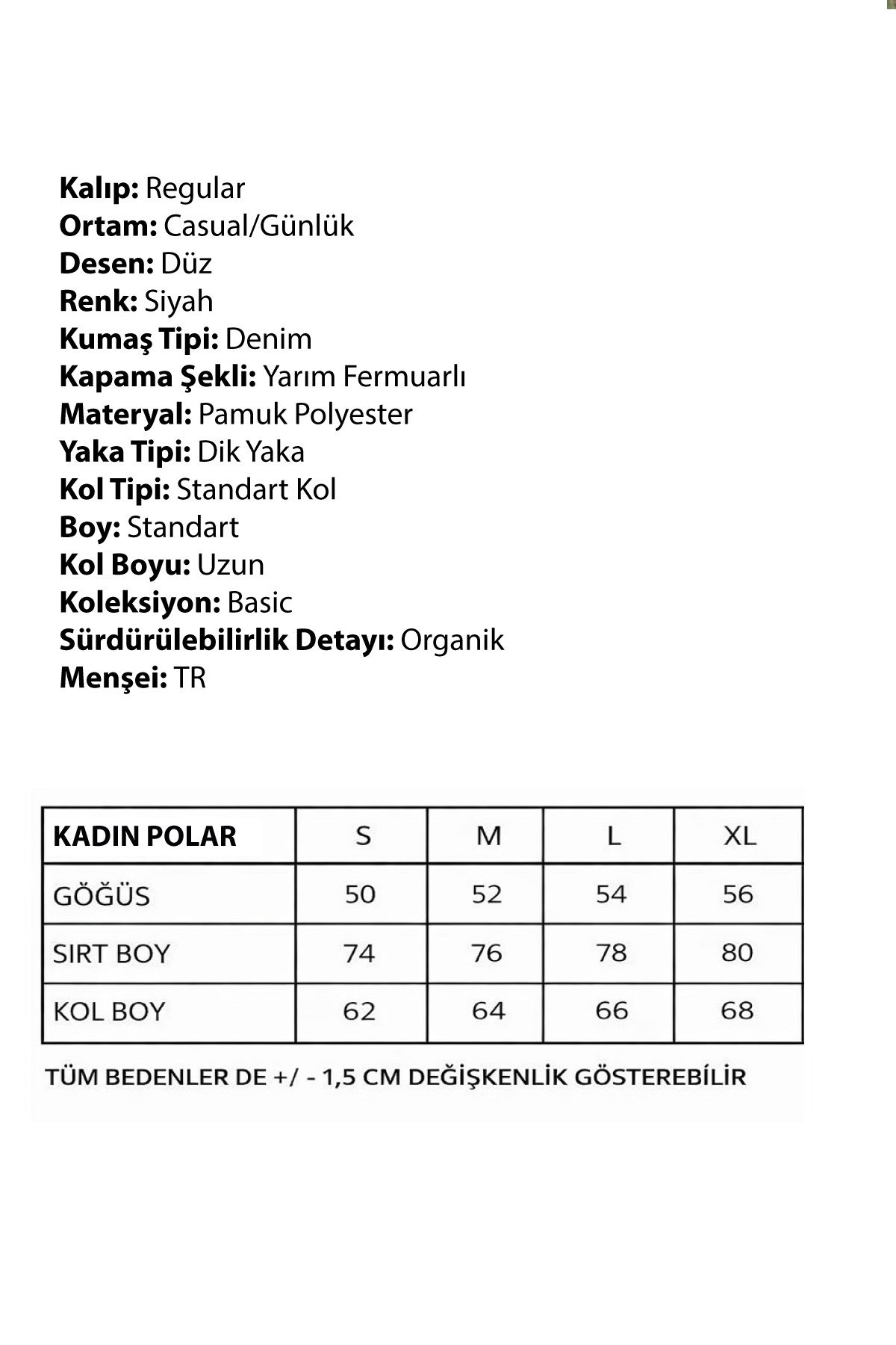 WALKE KADIN YARIM  FERMUAR POLAR BEDEN-M