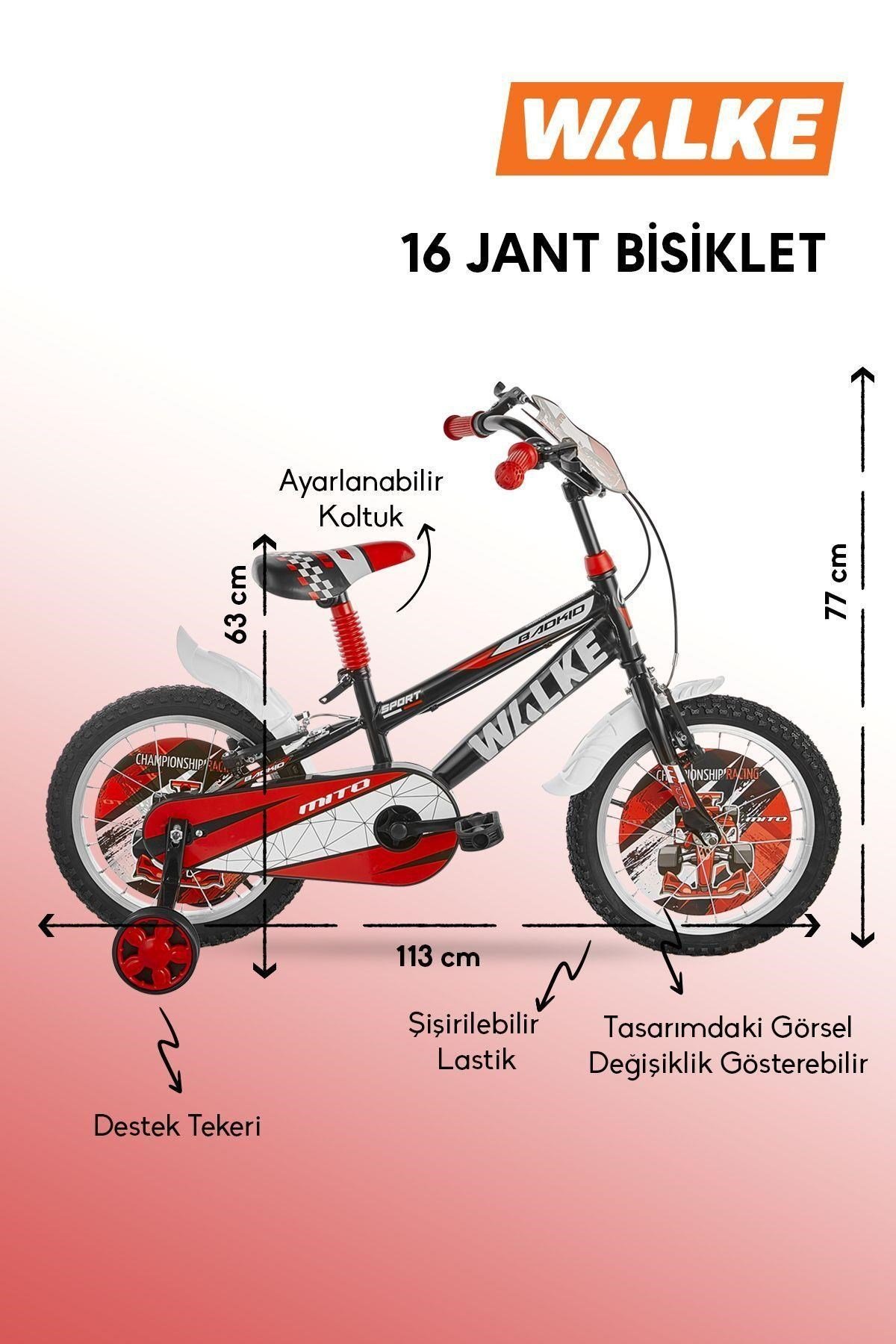 Walke Mito 16 Jant Çocuk Bisikleti Kırmızı Eva Destek Tekeri Hediyeli 5-8 Yaş