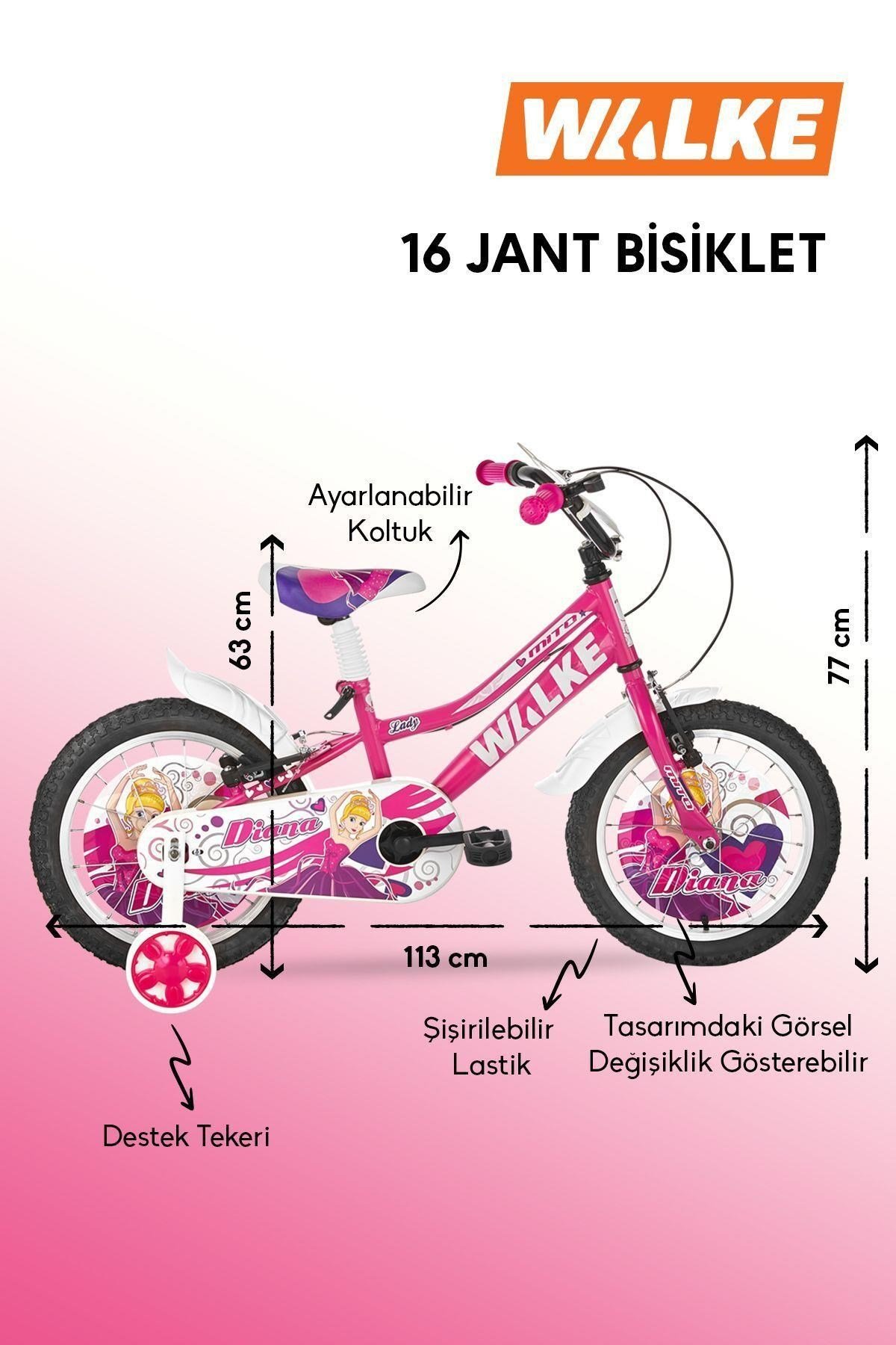 Walke Mito 16 Jant Çocuk Bisikleti Pembe Eva Destek Tekeri Hediyeli 5-8 Yaş