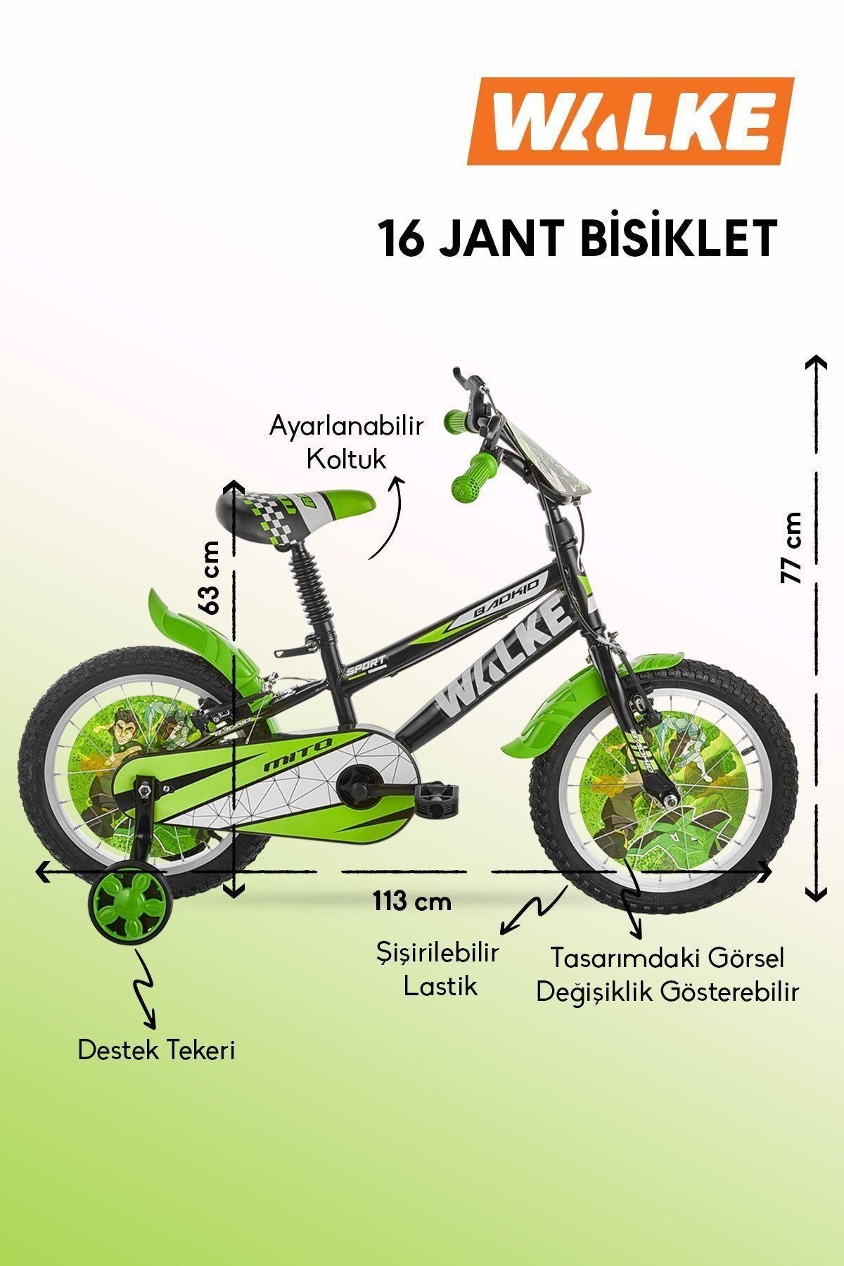 Walke Mito 16 Jant Çocuk Bisikleti Yeşil Eva Destek Tekeri Hediyeli 5-8 Yaş