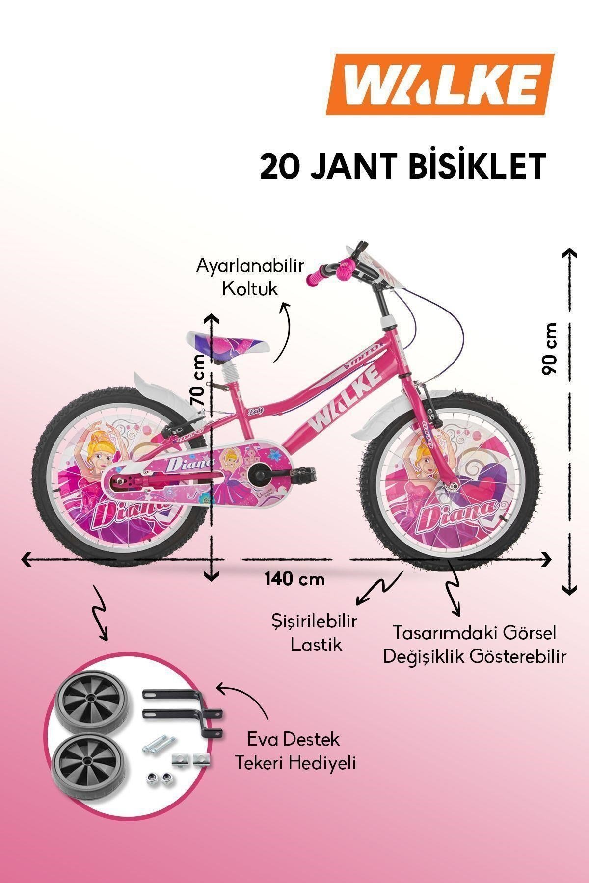 Walke Mito 20 Jant Çocuk Bisikleti Pembe Eva Destek Tekeri Hediyeli 7-10 Yaş