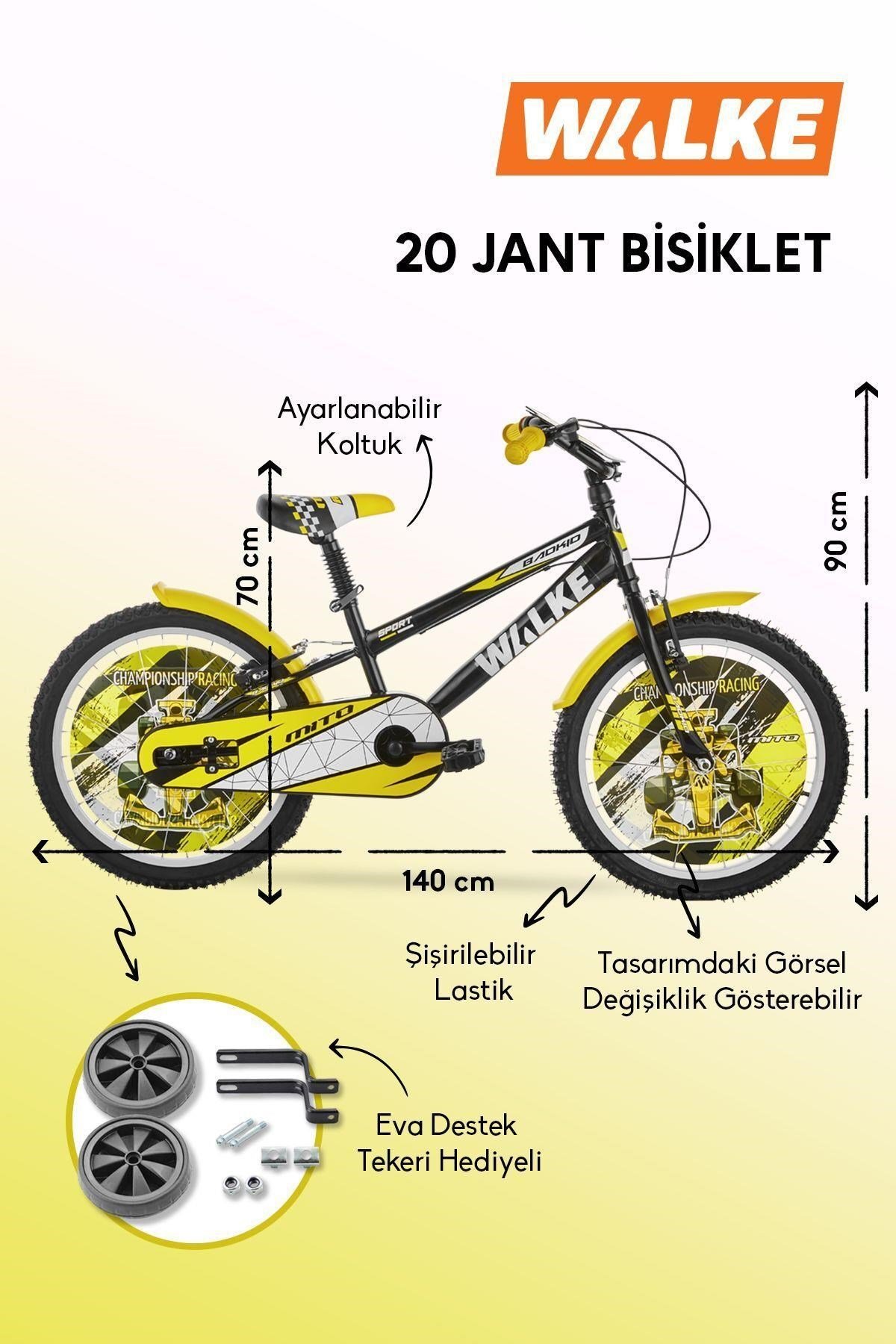 Walke Mito 20 Jant Çocuk Bisikleti Sarı Eva Destek Tekeri Hediyeli 7-10 Yaş