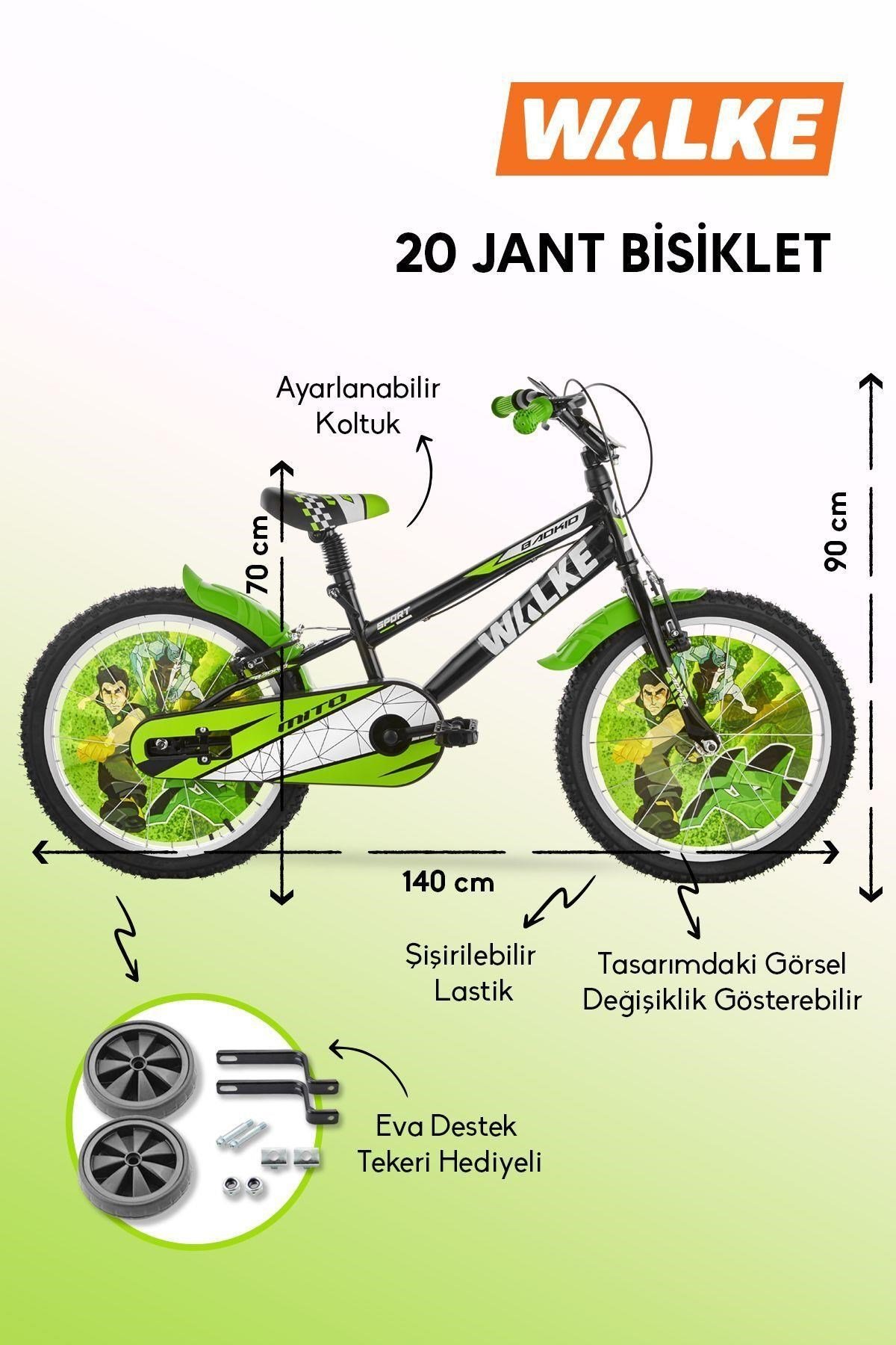 Walke Mito 20 Jant Çocuk Bisikleti Yeşil Eva Destek Tekeri Hediyeli 7-10 Yaş