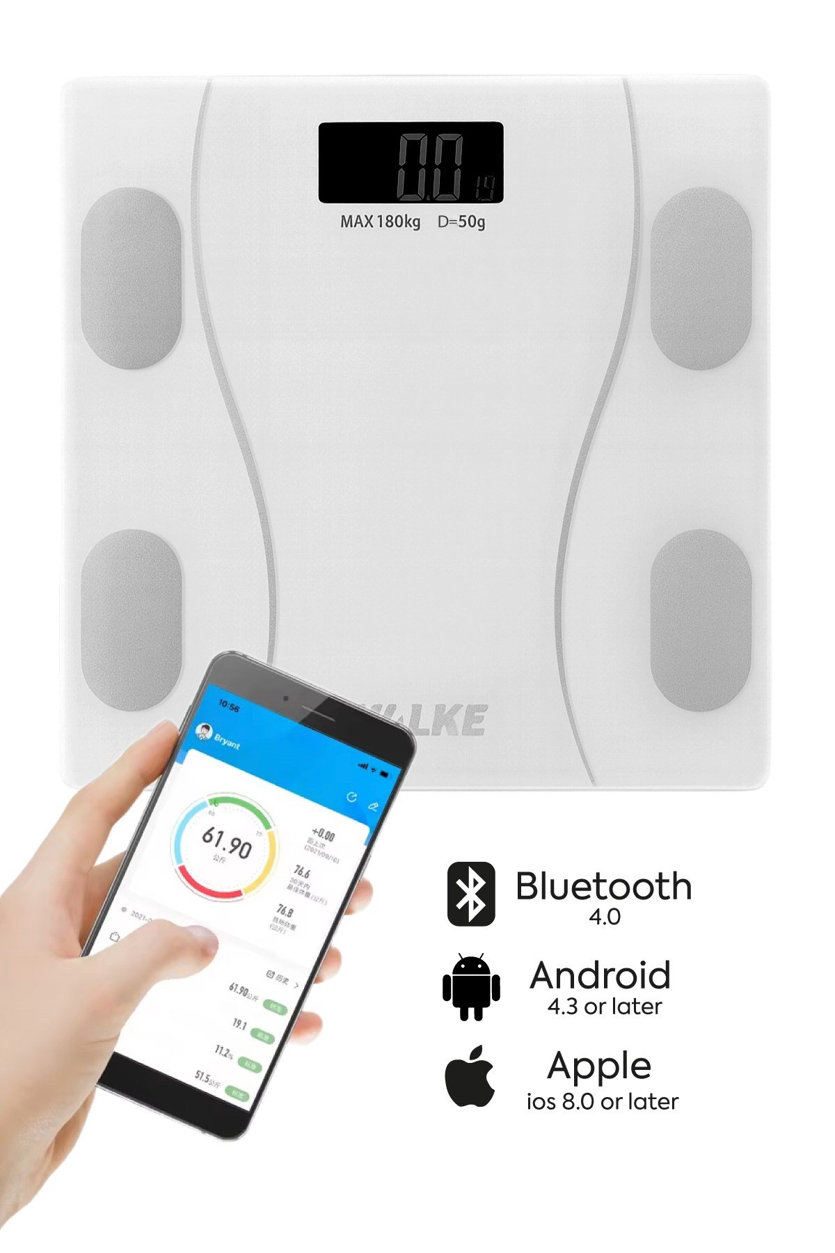 WALKE Premium Uygulama Bağlantılı Akıllı Baskül Beyaz