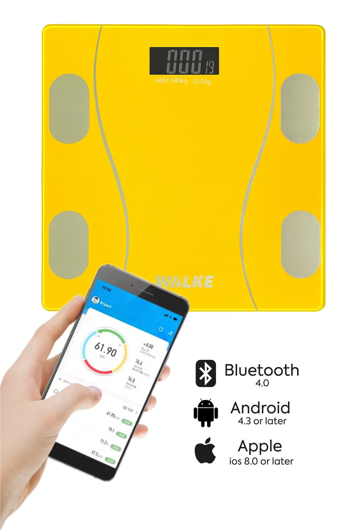 WALKE Premium Uygulama Bağlantılı Akıllı Baskül Sarı