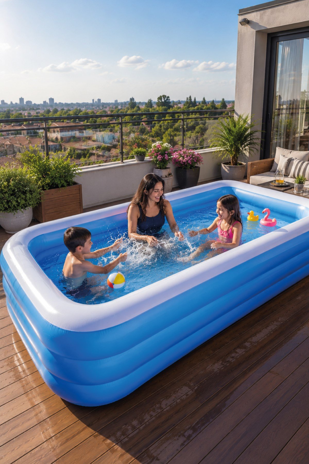 Walke Şişme Aile Havuzu 305x183x56 cm Büyük Boy Dikdörtgen Bahçe Havuzu 14109