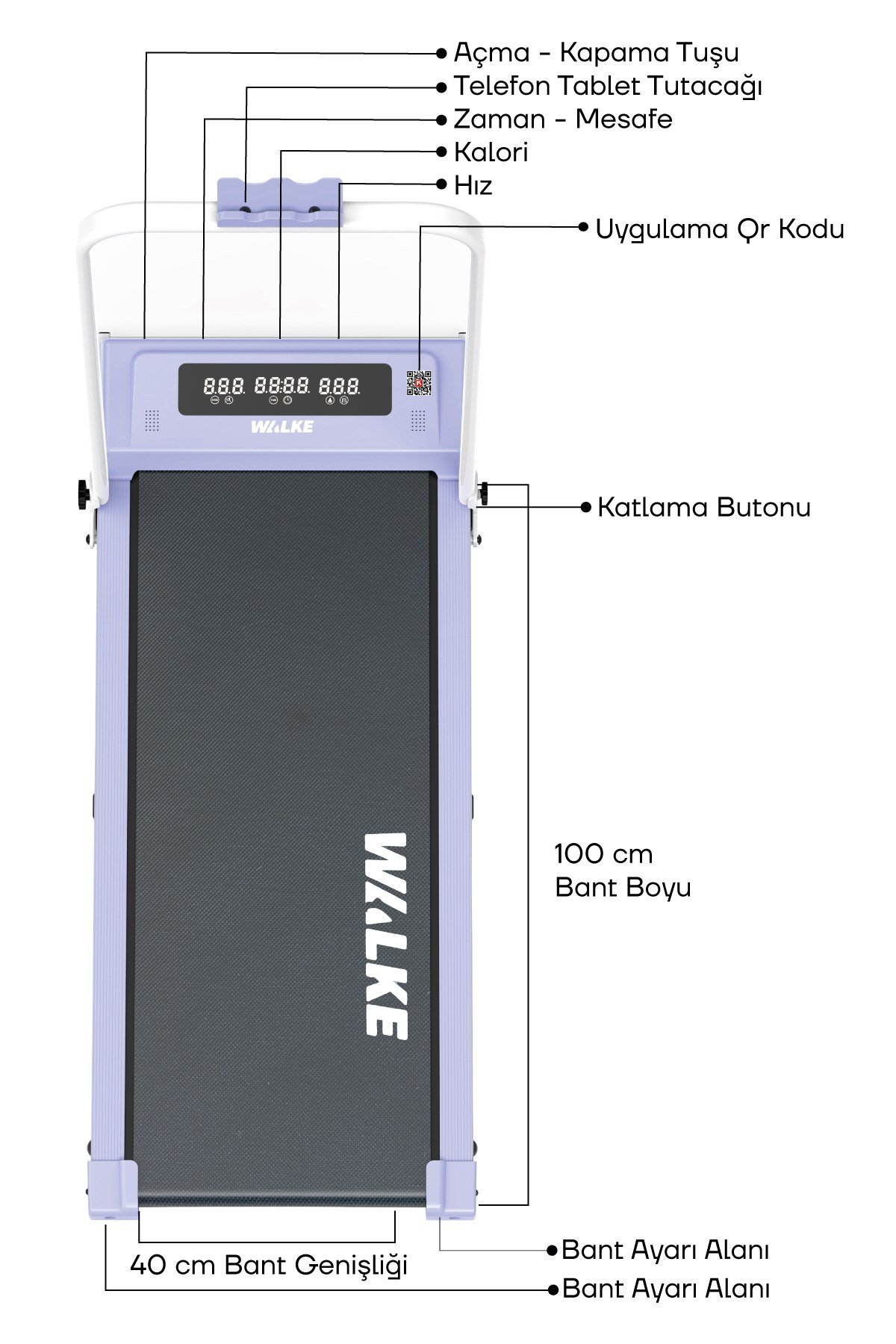 Walke W-fit Purple Bluetoothlu Uygulamalı Uzaktan Kumandalı Koşu Bandı Yürüyüş Bandı Mor