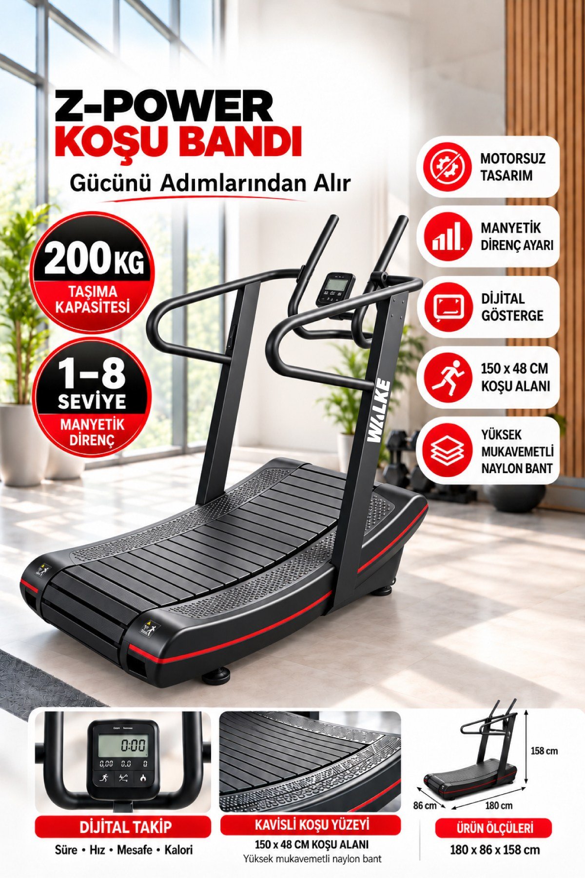 Z-Power Kavisli Motorsuz Koşu Bandı Curved Treadmill Runner