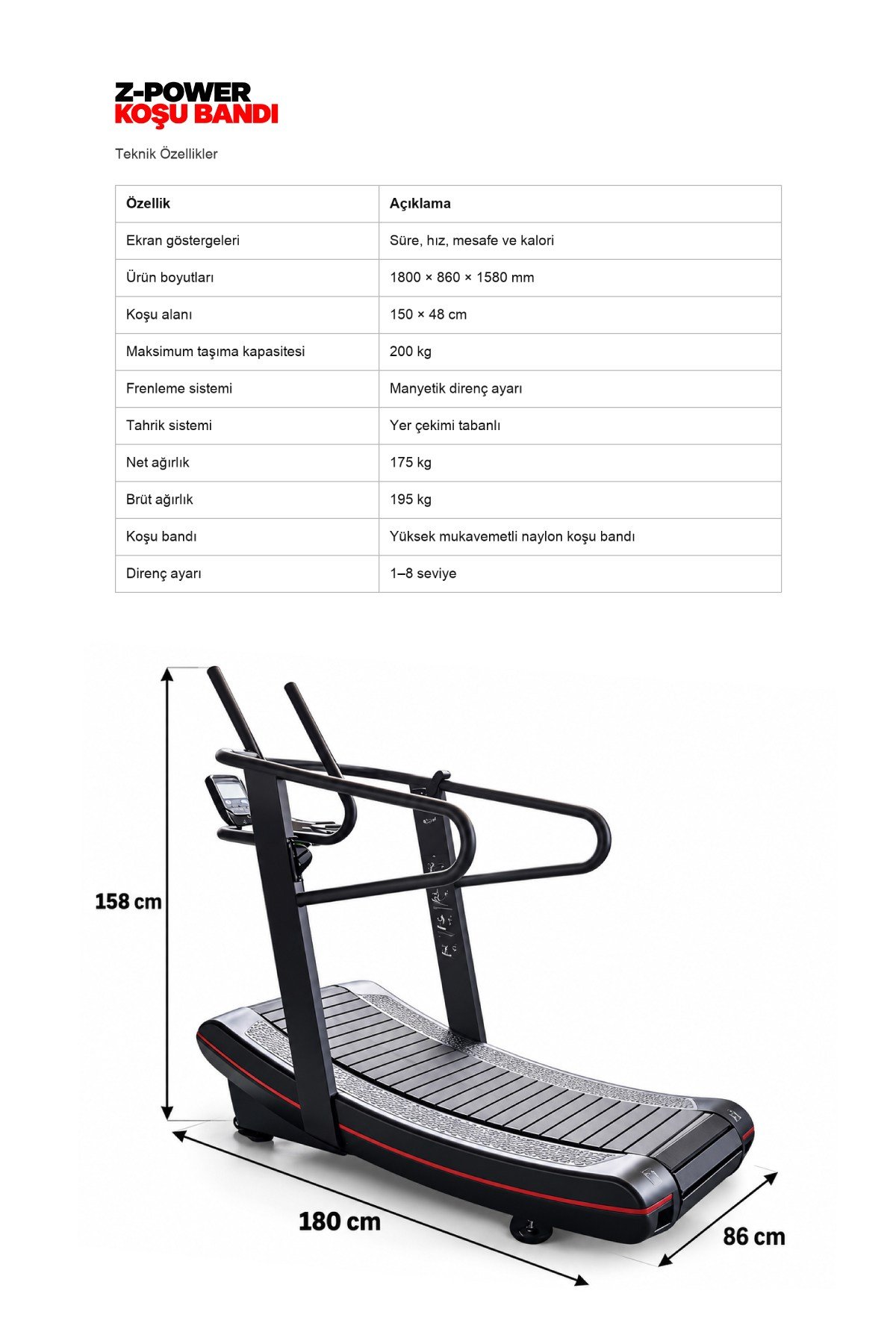Z-Power Kavisli Motorsuz Koşu Bandı Curved Treadmill Runner