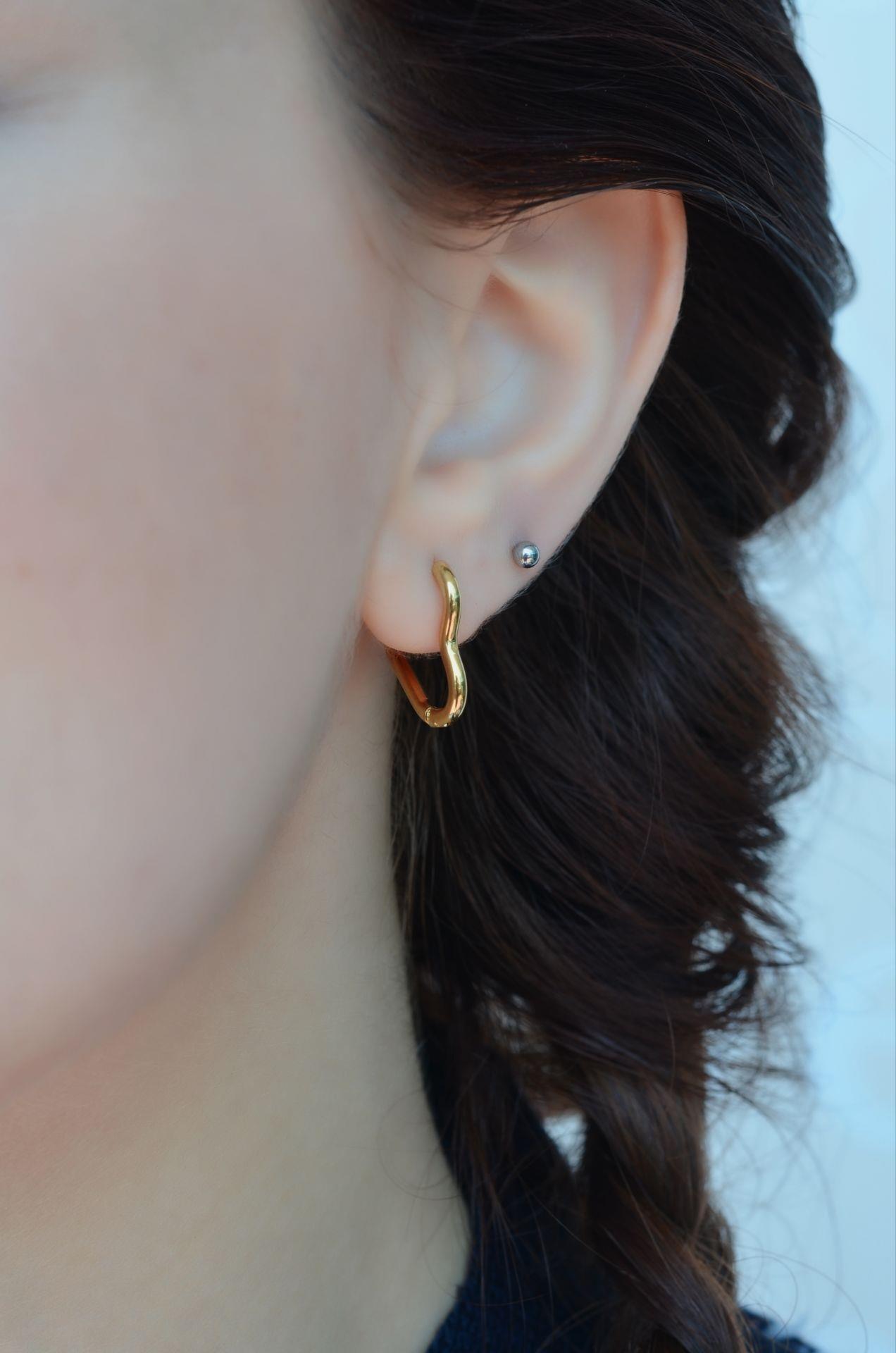 14 mm Çelik Kalp Model Küpe Gold Renk