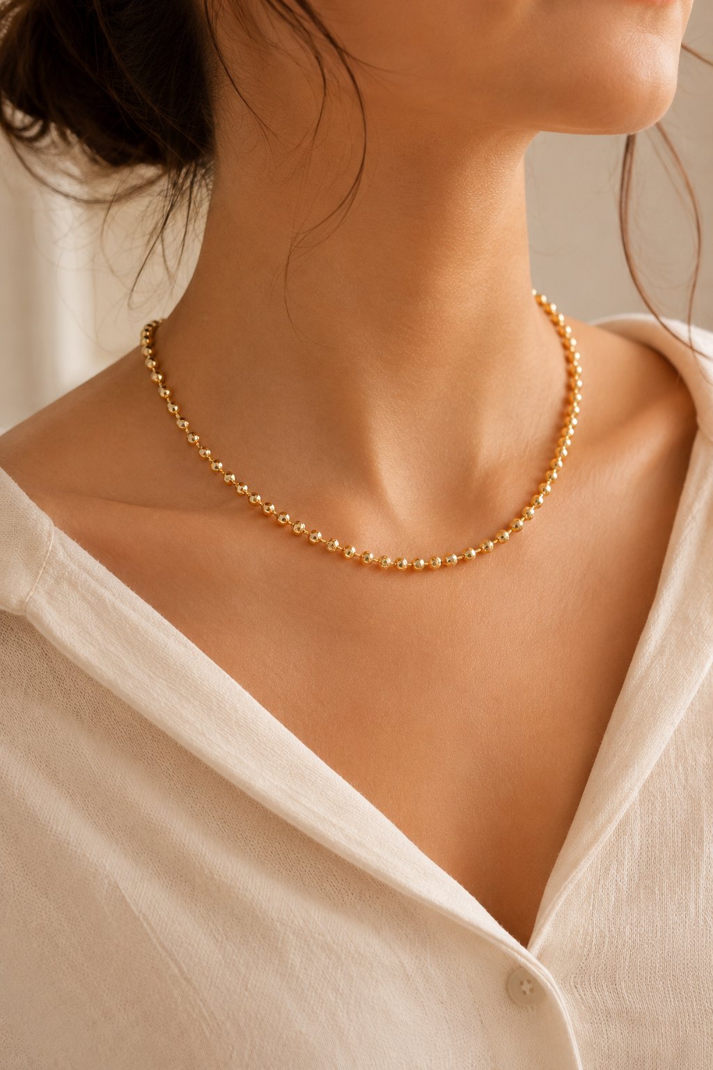 14K Gold Dorika Topçuklu Işıltılı Kolye 44 cm