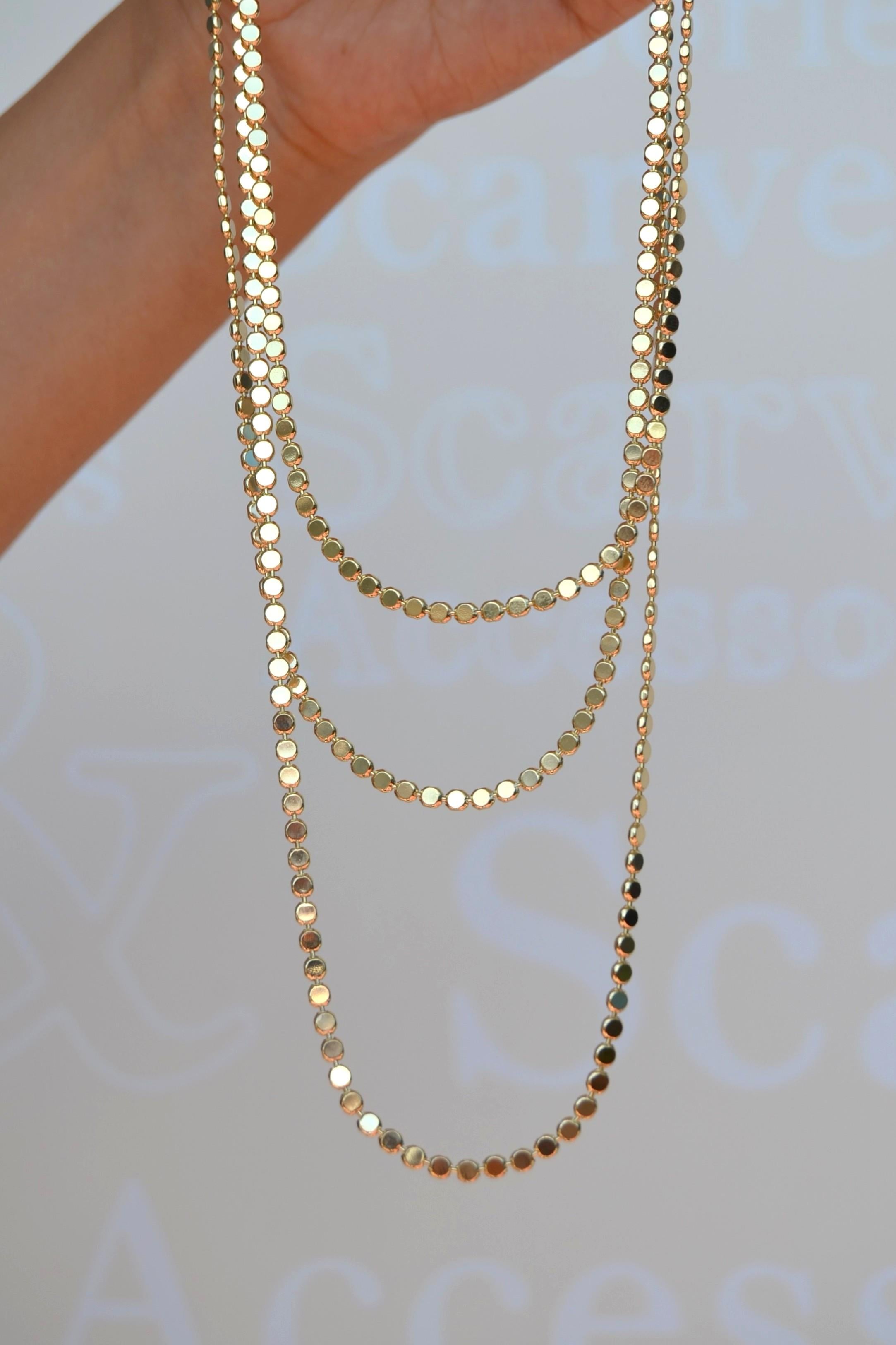 14K Gold Kaplama Ezme Zincir Kolye – Işıltılı Pul Model (45 cm)