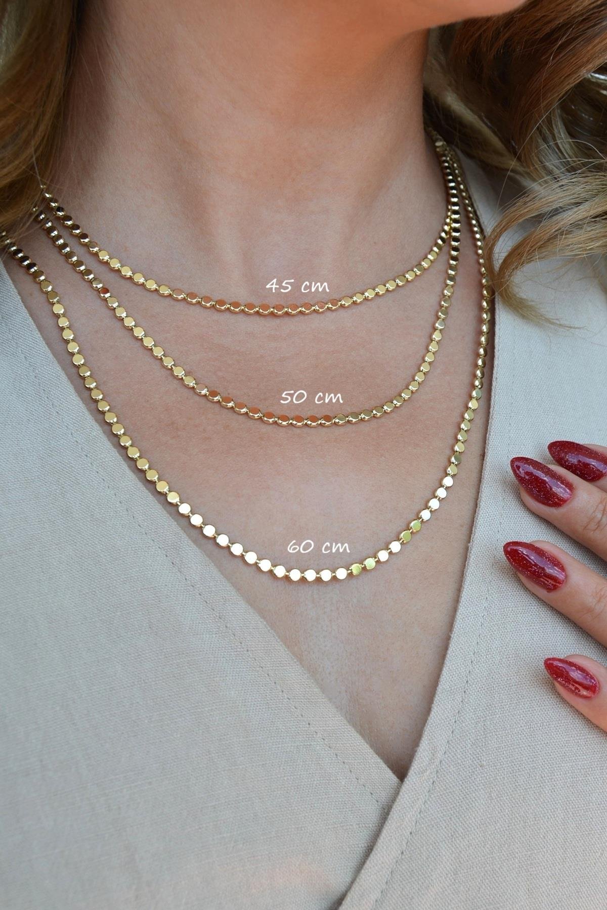 14K Gold Kaplama Ezme Zincir Kolye – Işıltılı Pul Model (45 cm)