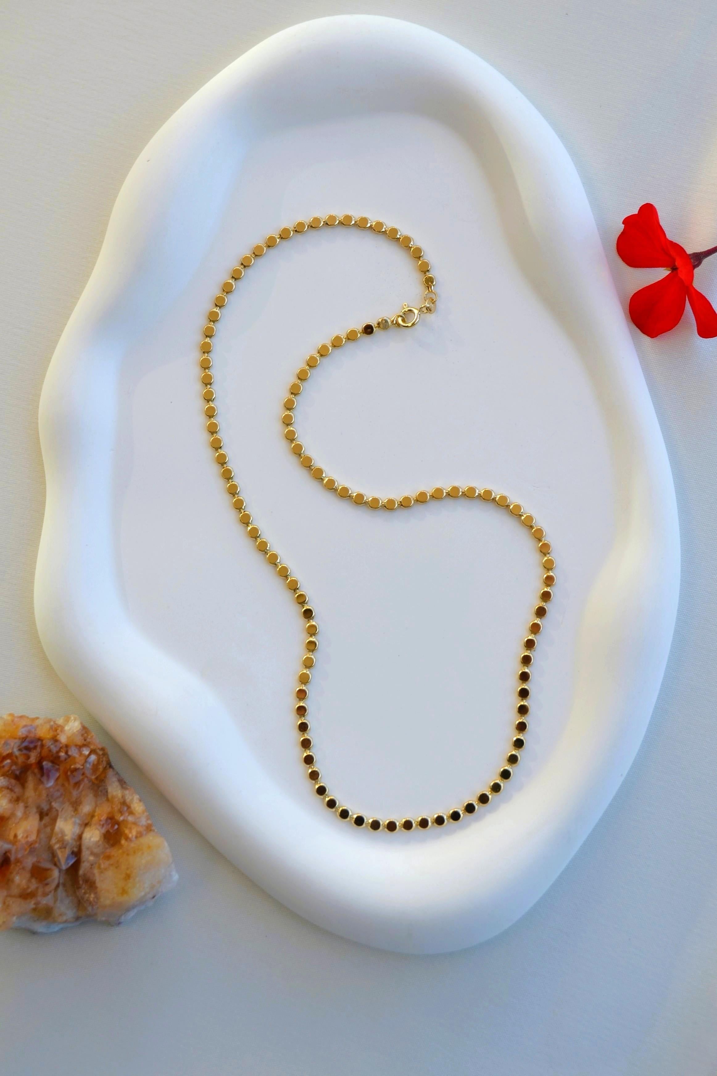 14K Gold Kaplama Ezme Zincir Kolye – Işıltılı Pul Model (45 cm)